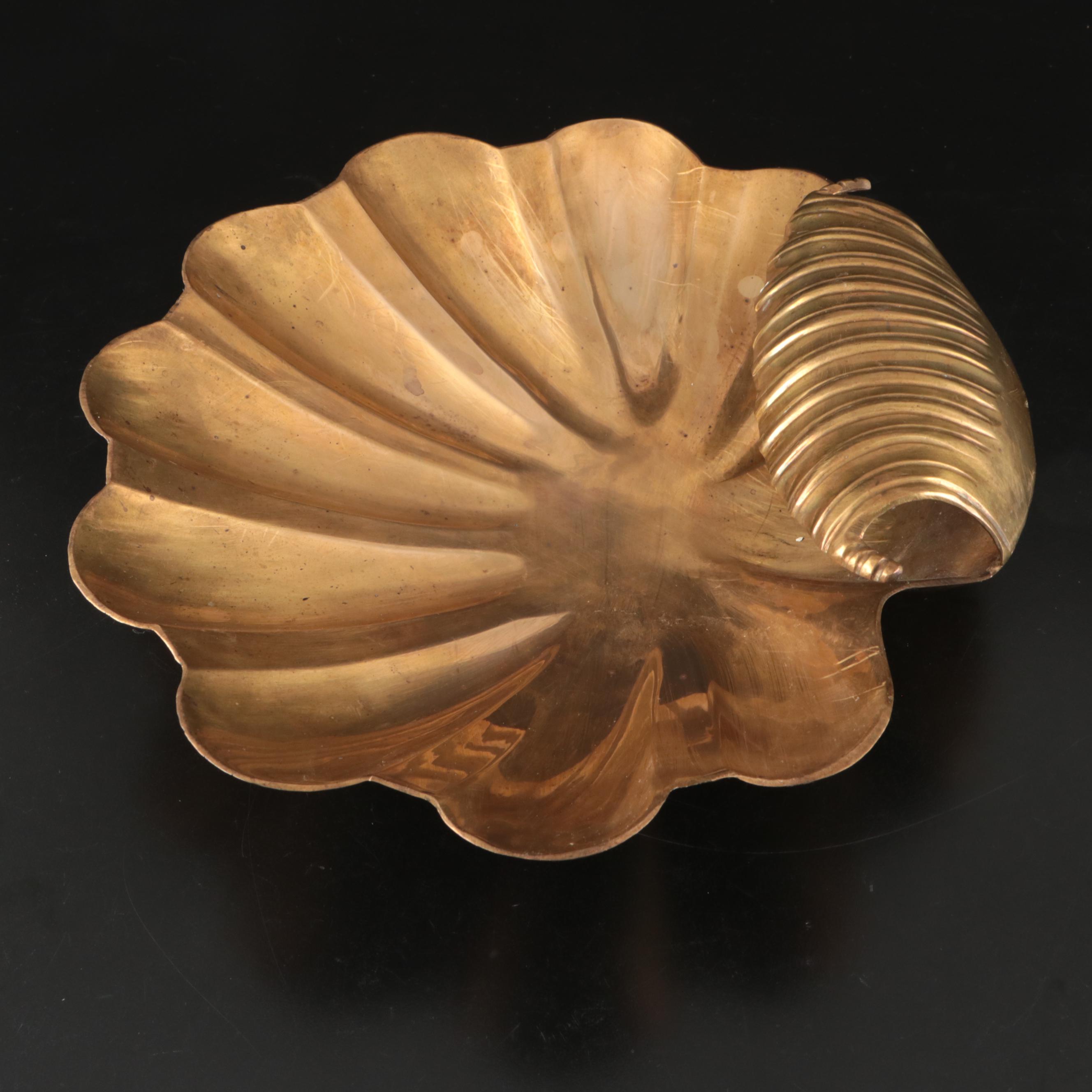 Solid Brass Seashell Serving Bowl, Mid-20th Century