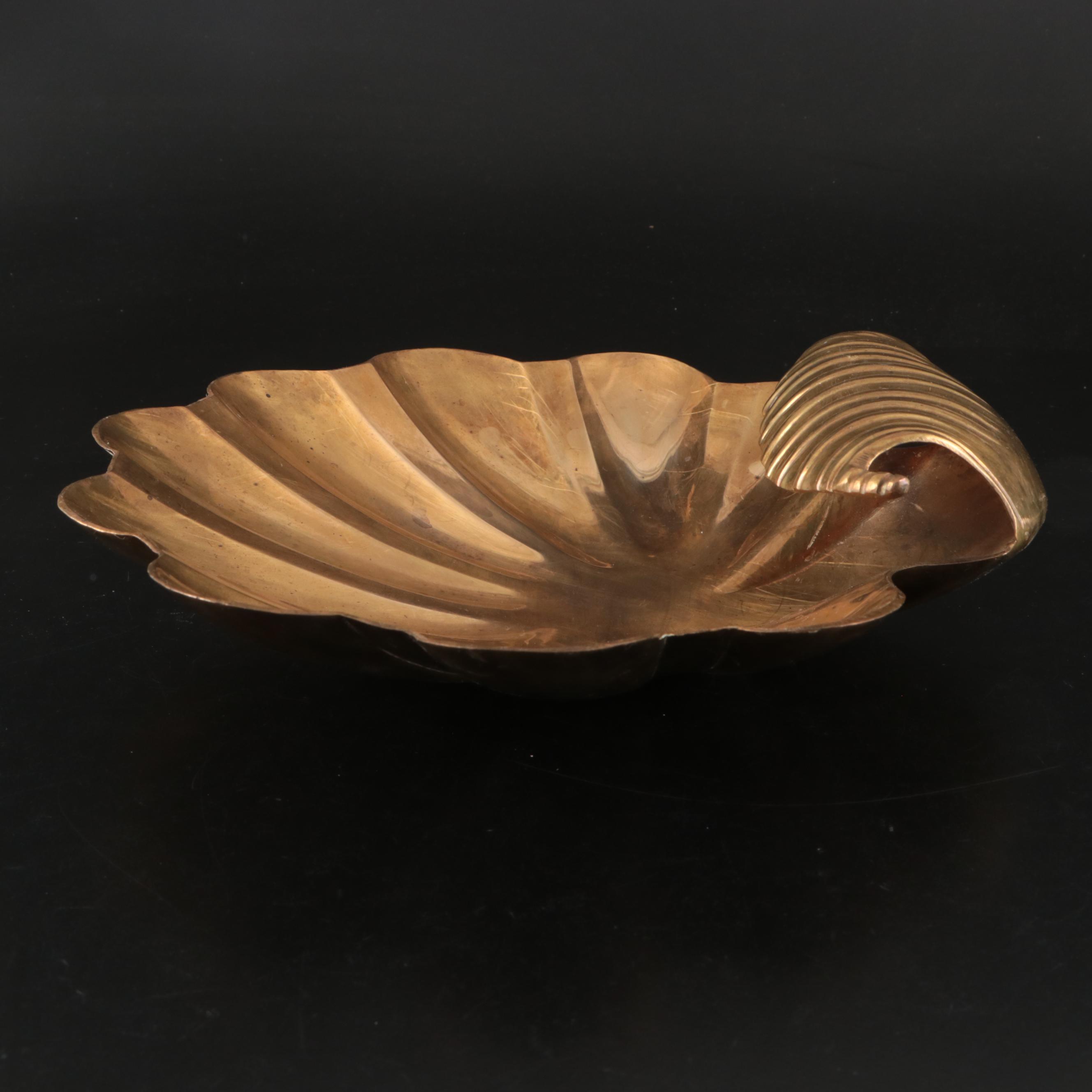 Solid Brass Seashell Serving Bowl, Mid-20th Century