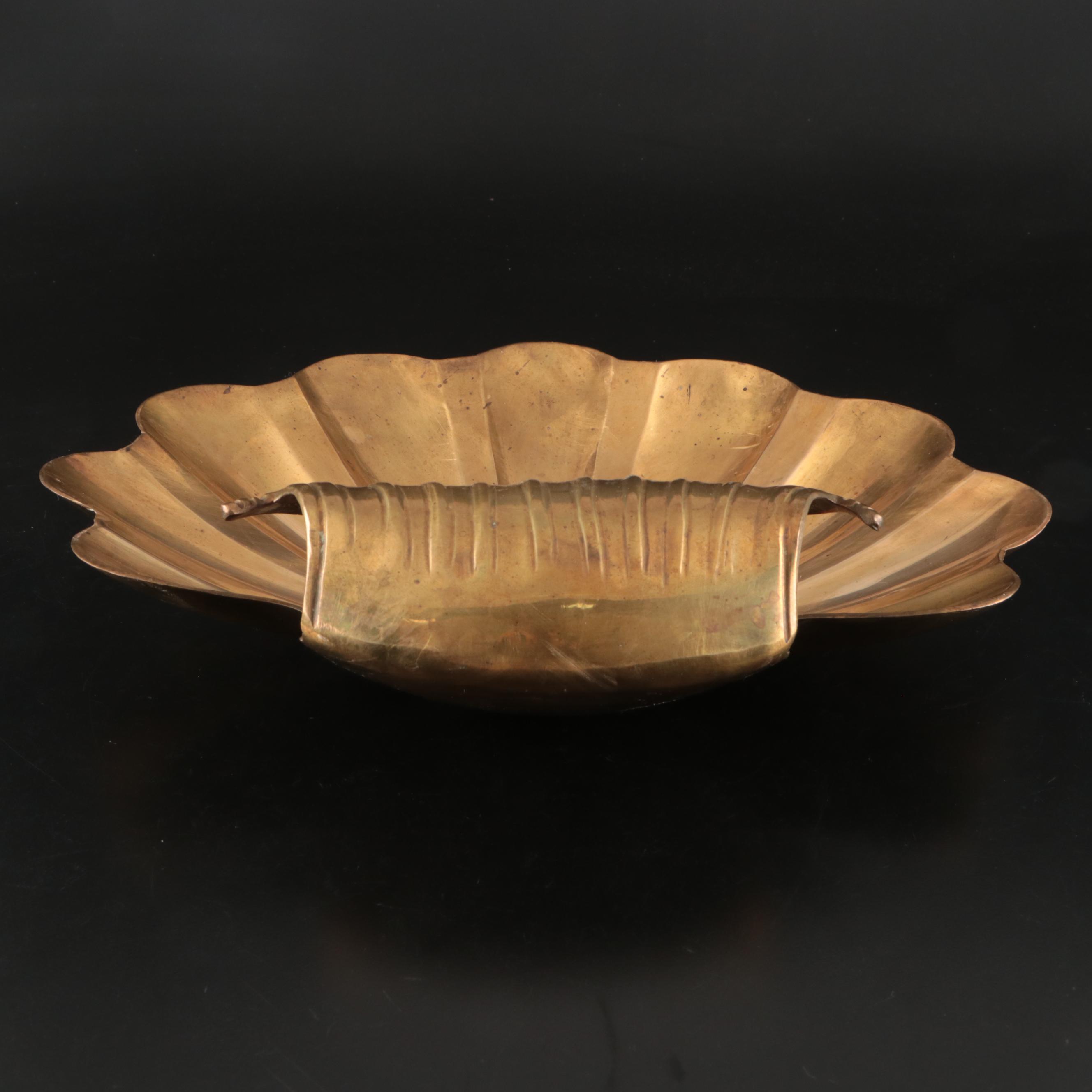 Solid Brass Seashell Serving Bowl, Mid-20th Century