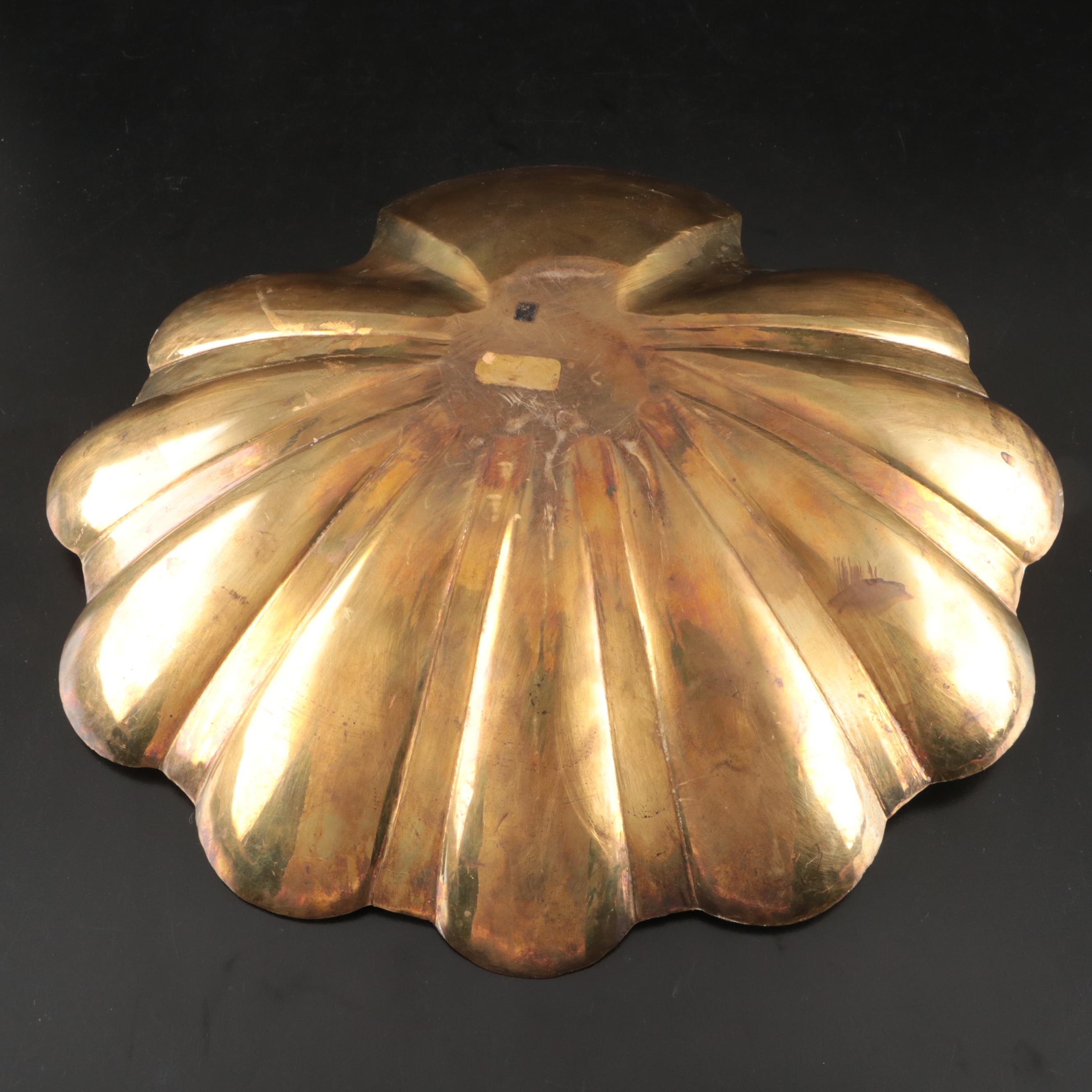 Solid Brass Seashell Serving Bowl, Mid-20th Century