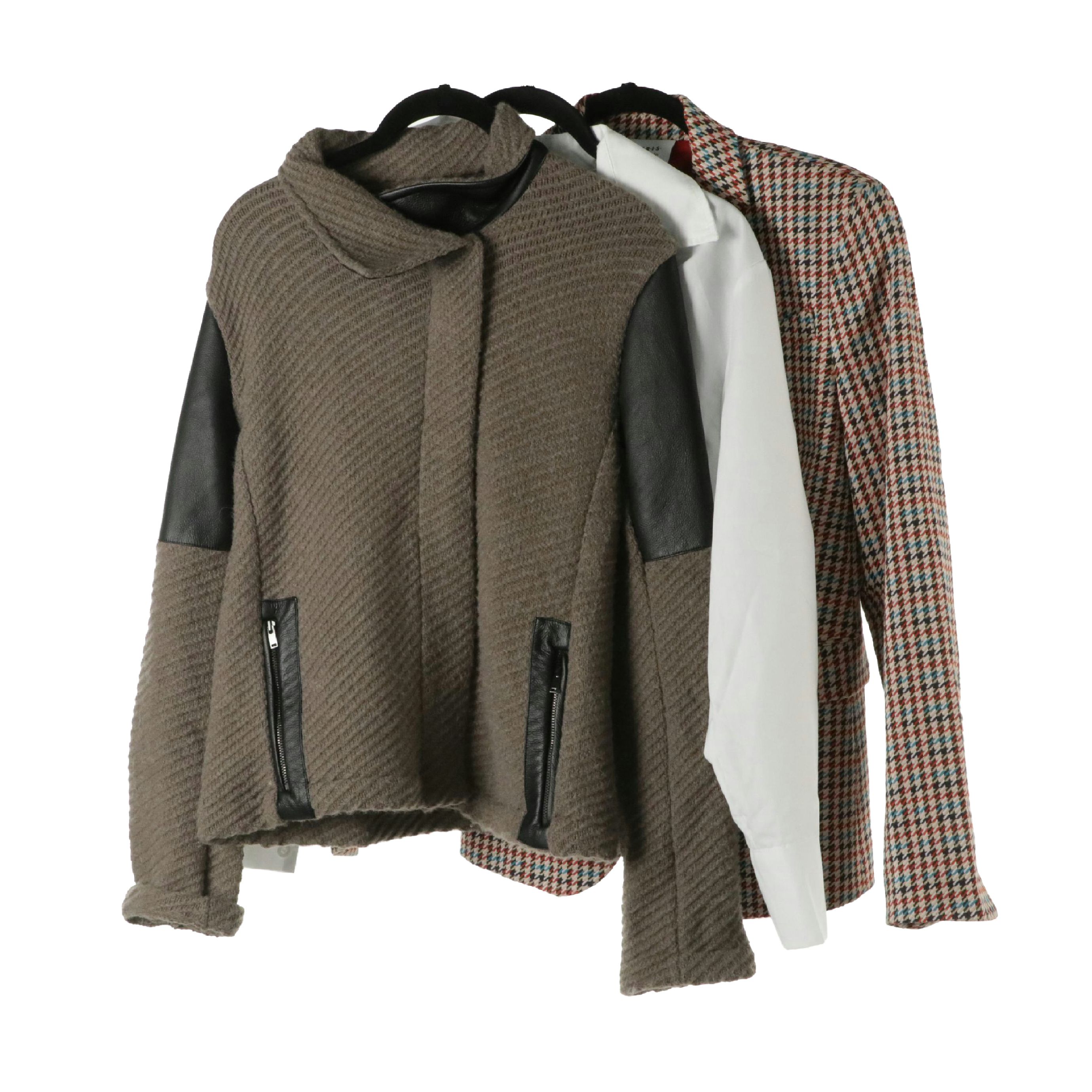 Akris Punto Houndstooth Cotton Blend Blazer, AMS Wool Zip Jacket, Other Blouse