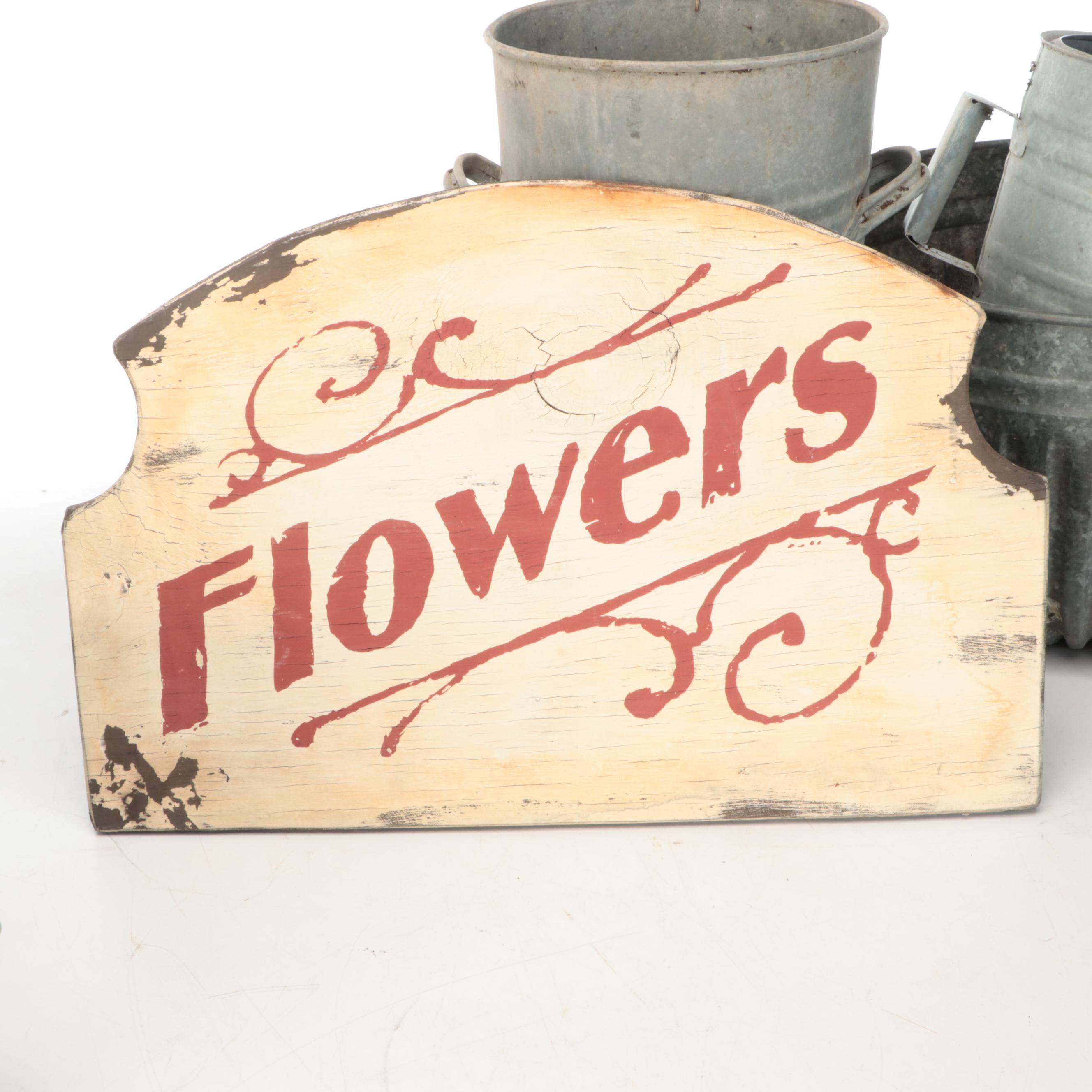 Metal Watering Cans, Wooden "Flowers" Sign, and More Outdoor Décor
