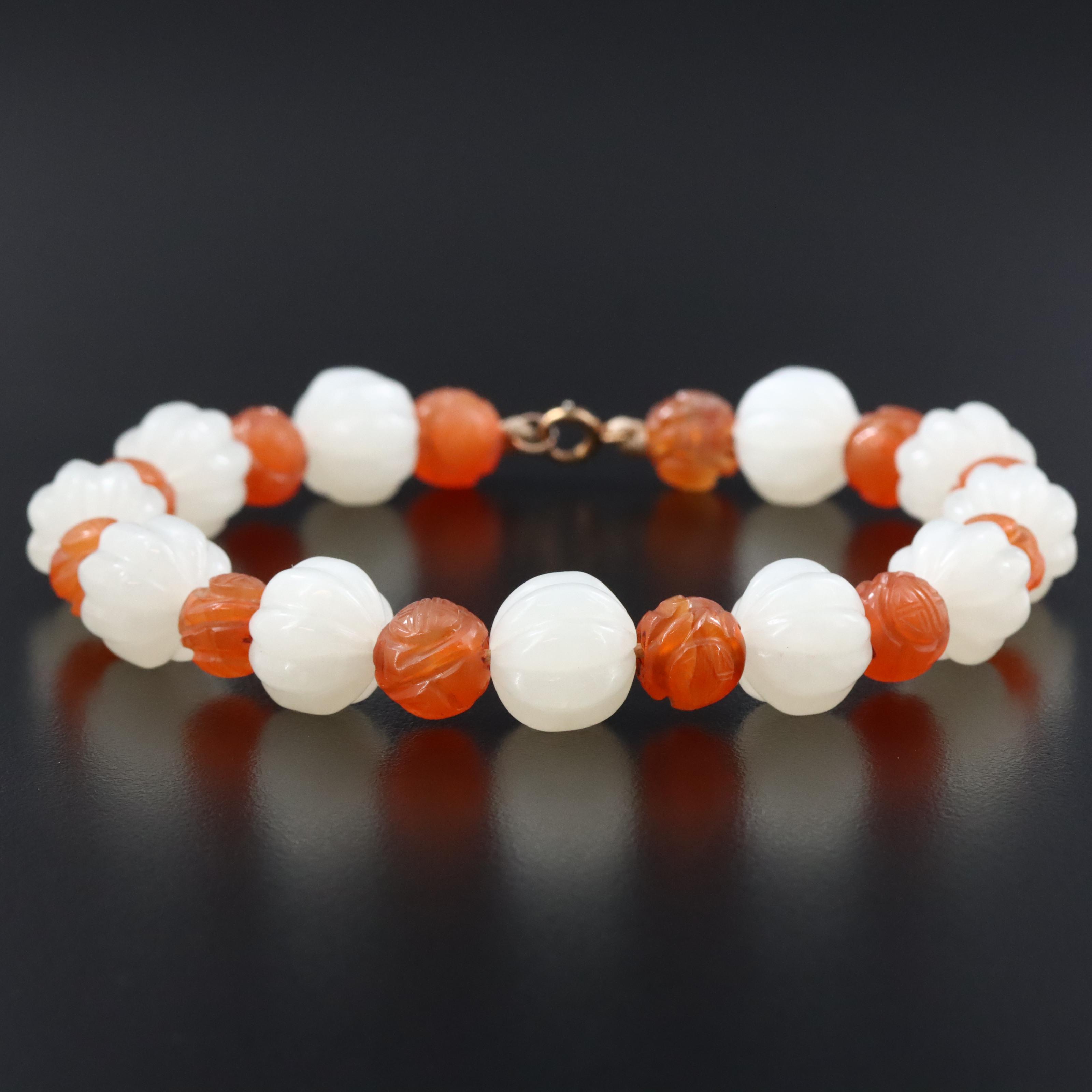 10K Serpentine and Agate Beaded Bracelet