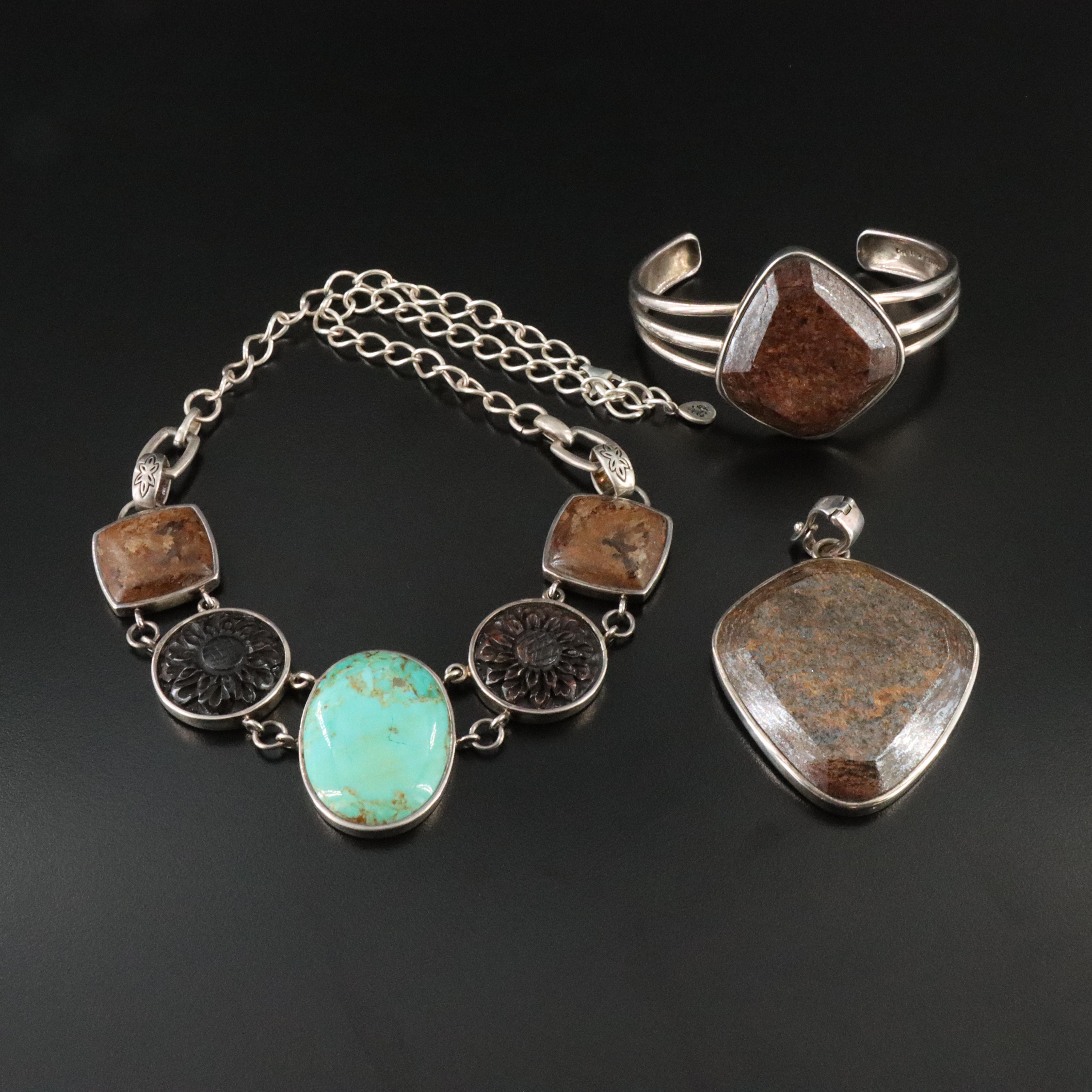 Sterling Jewelry Assortment with Bronzite, Turquoise and Bone