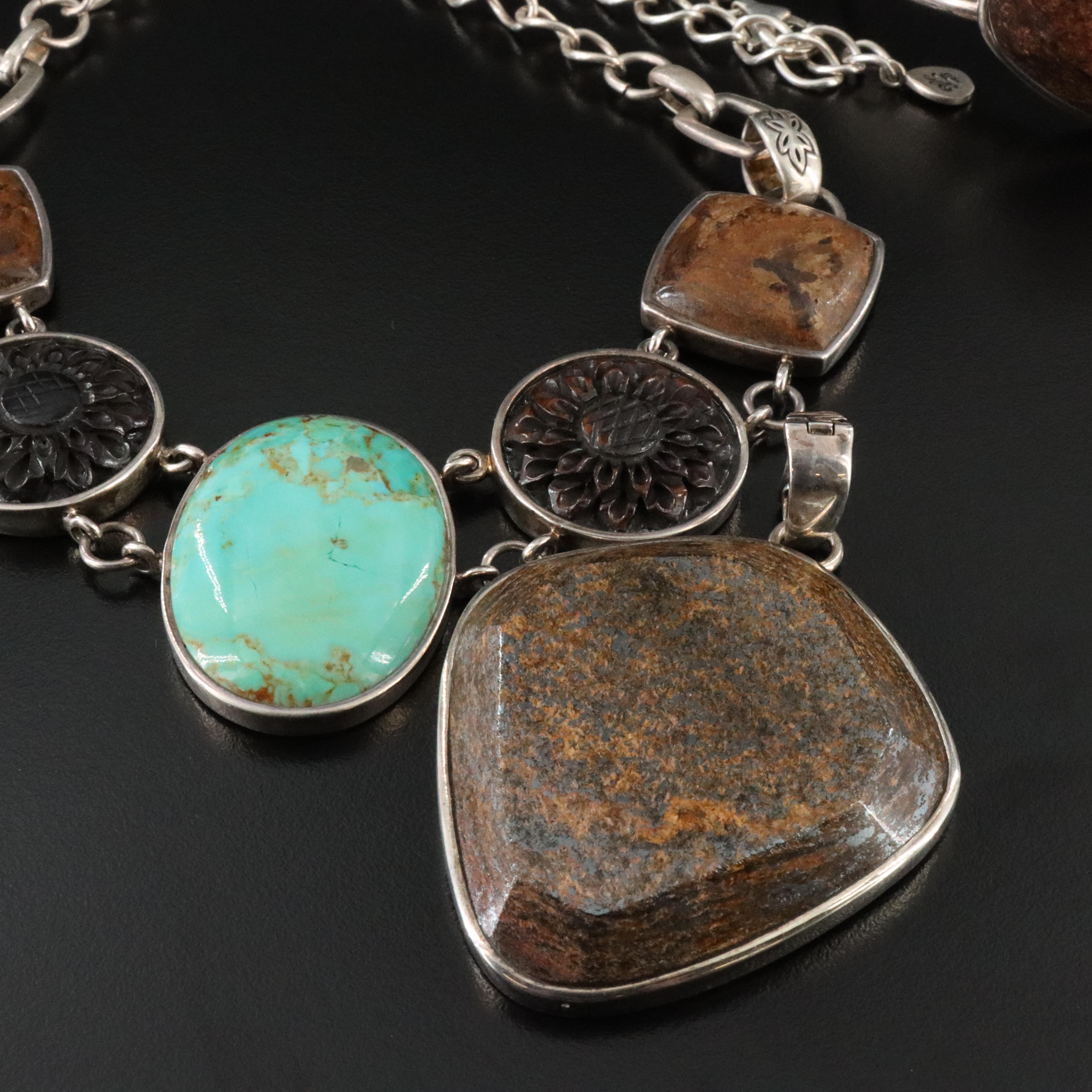 Sterling Jewelry Assortment with Bronzite, Turquoise and Bone
