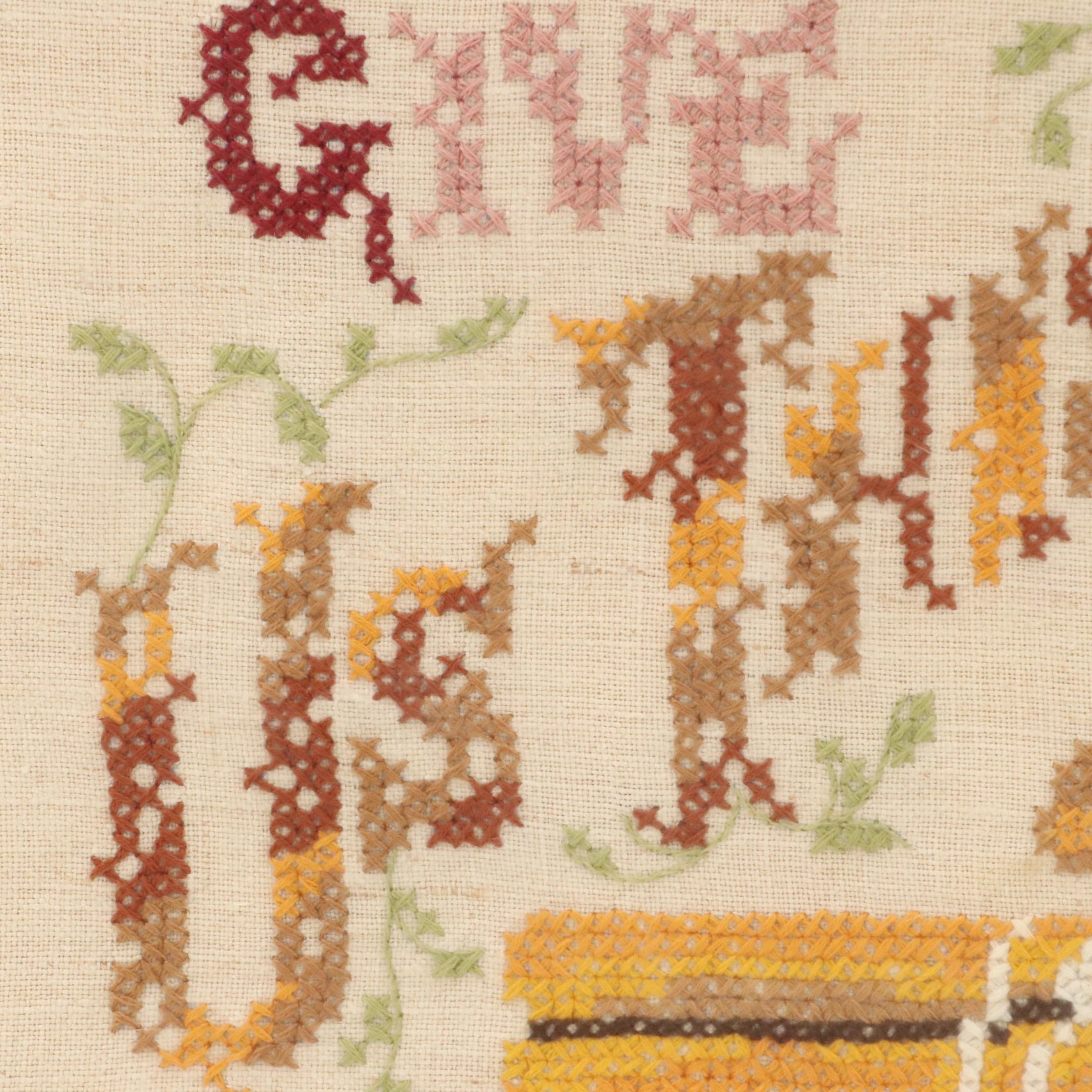 American School Cross-Stitch Embroidery With Verse