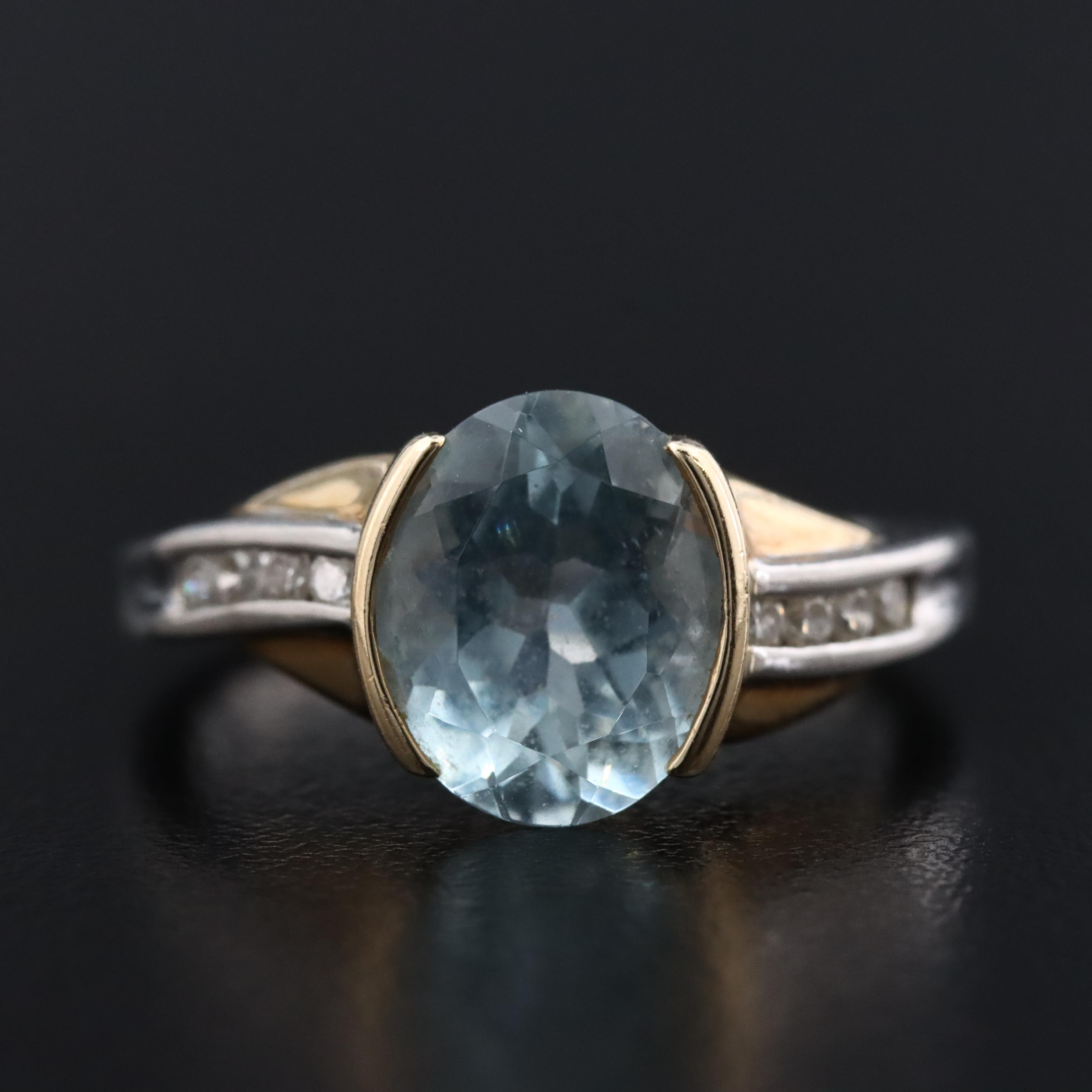 14K Aquamarine and Diamond Ring