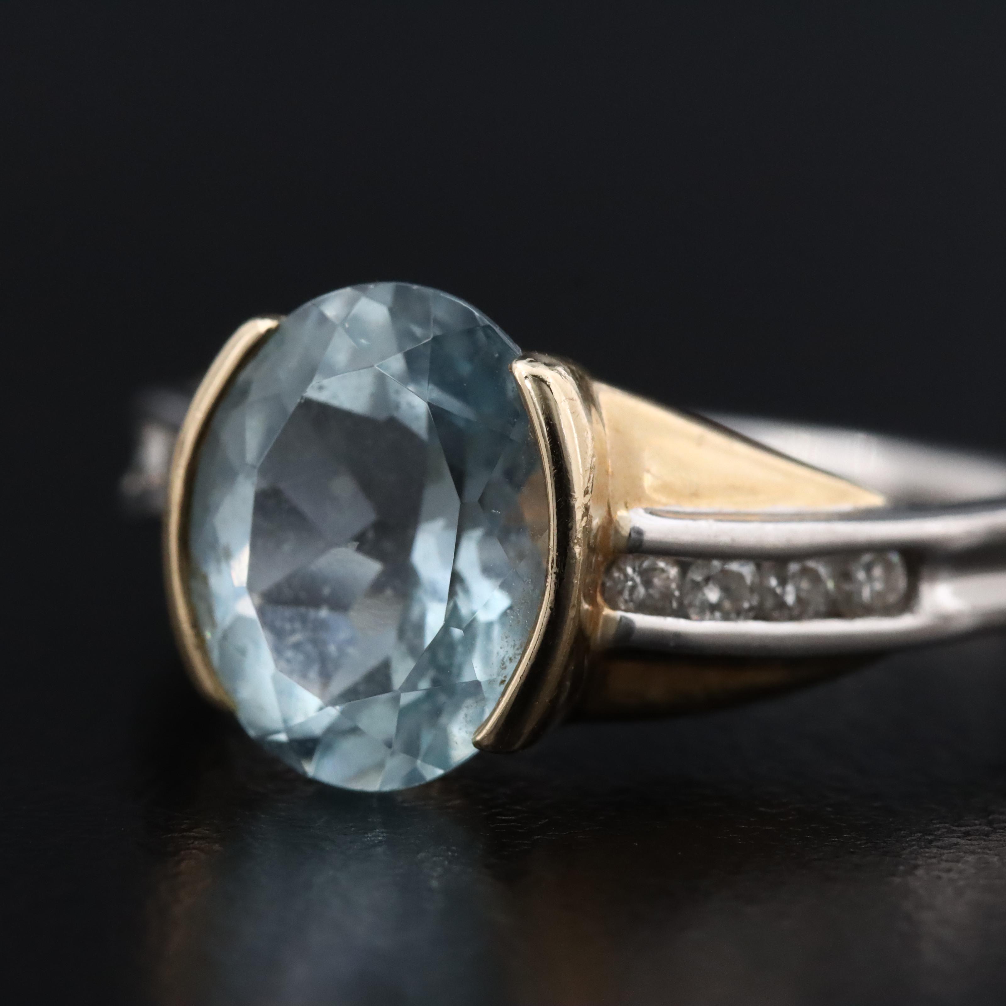 14K Aquamarine and Diamond Ring