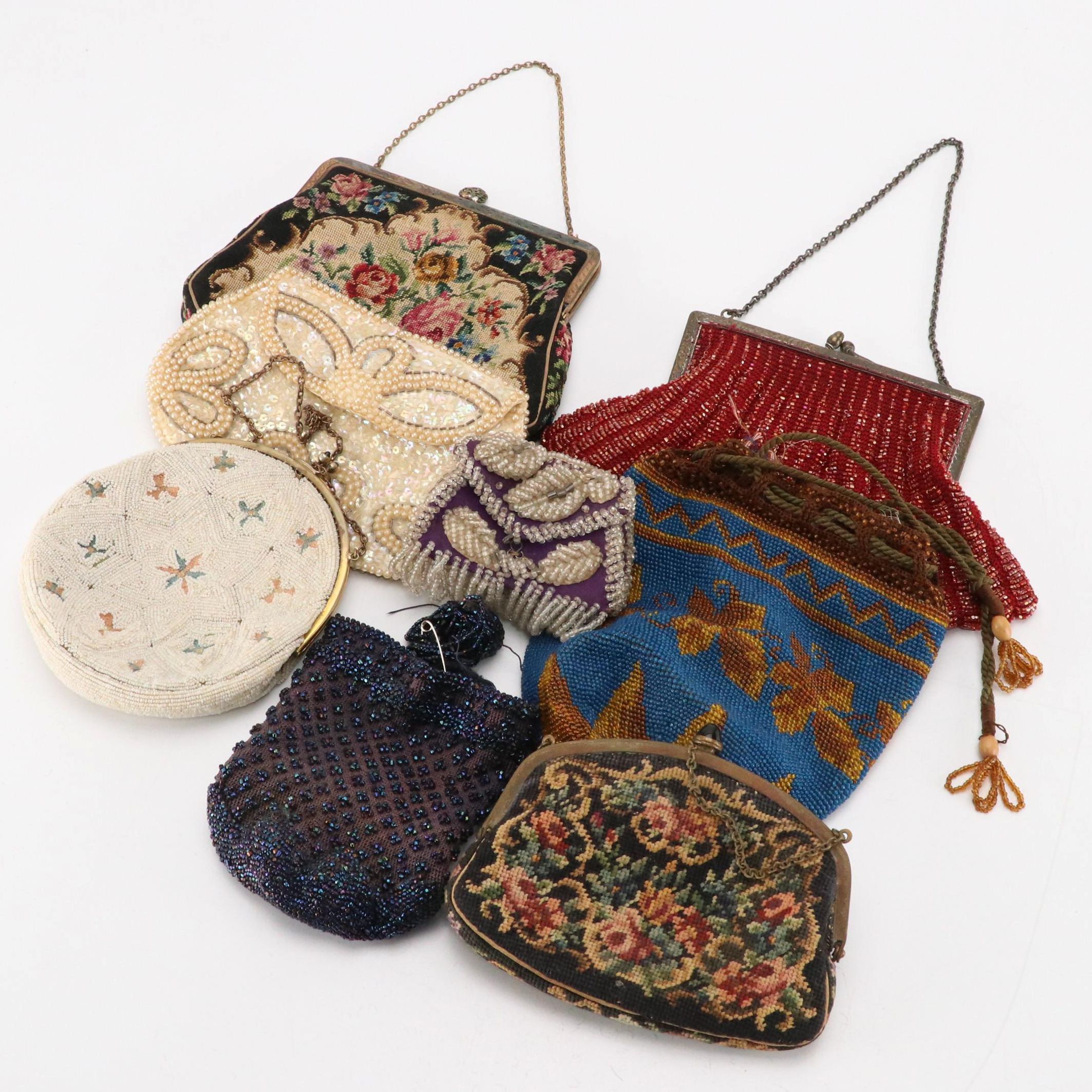 Hungarian Needlepoint and French Microbead/Embroidered Evening Bags w/Other Bags