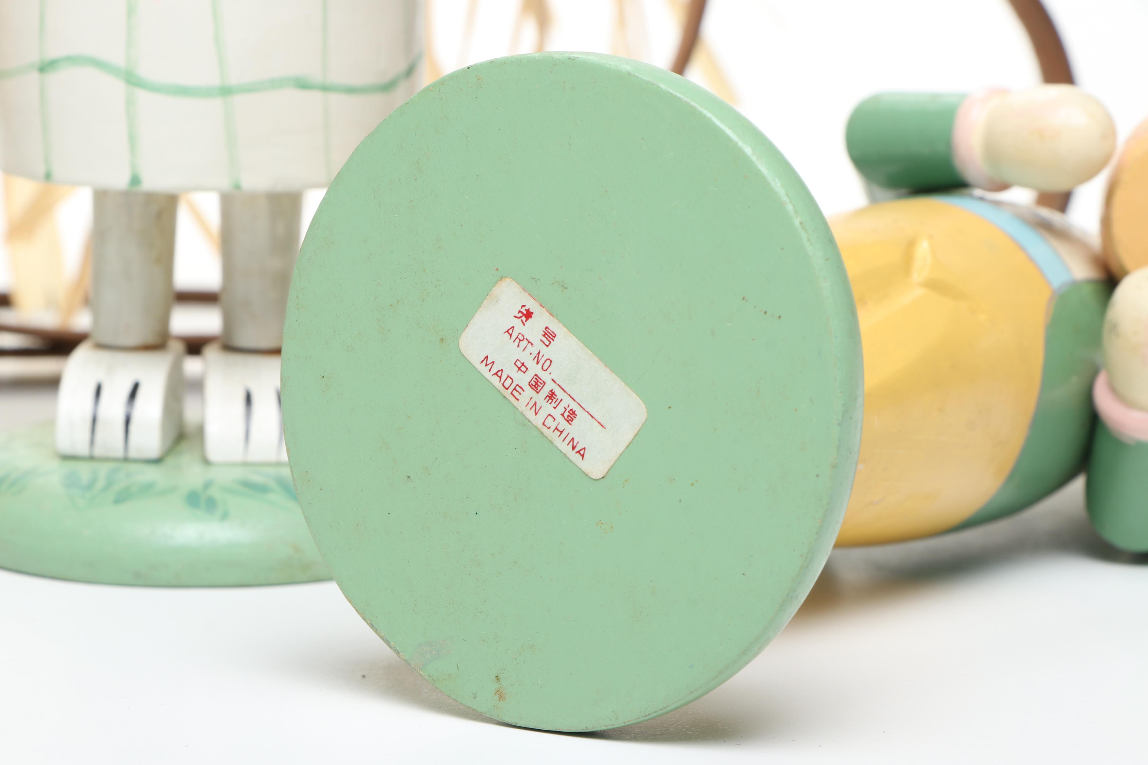 Wood Bunny Candlesticks with Other Metal and Wicker Bunny and Stone Egg Figures