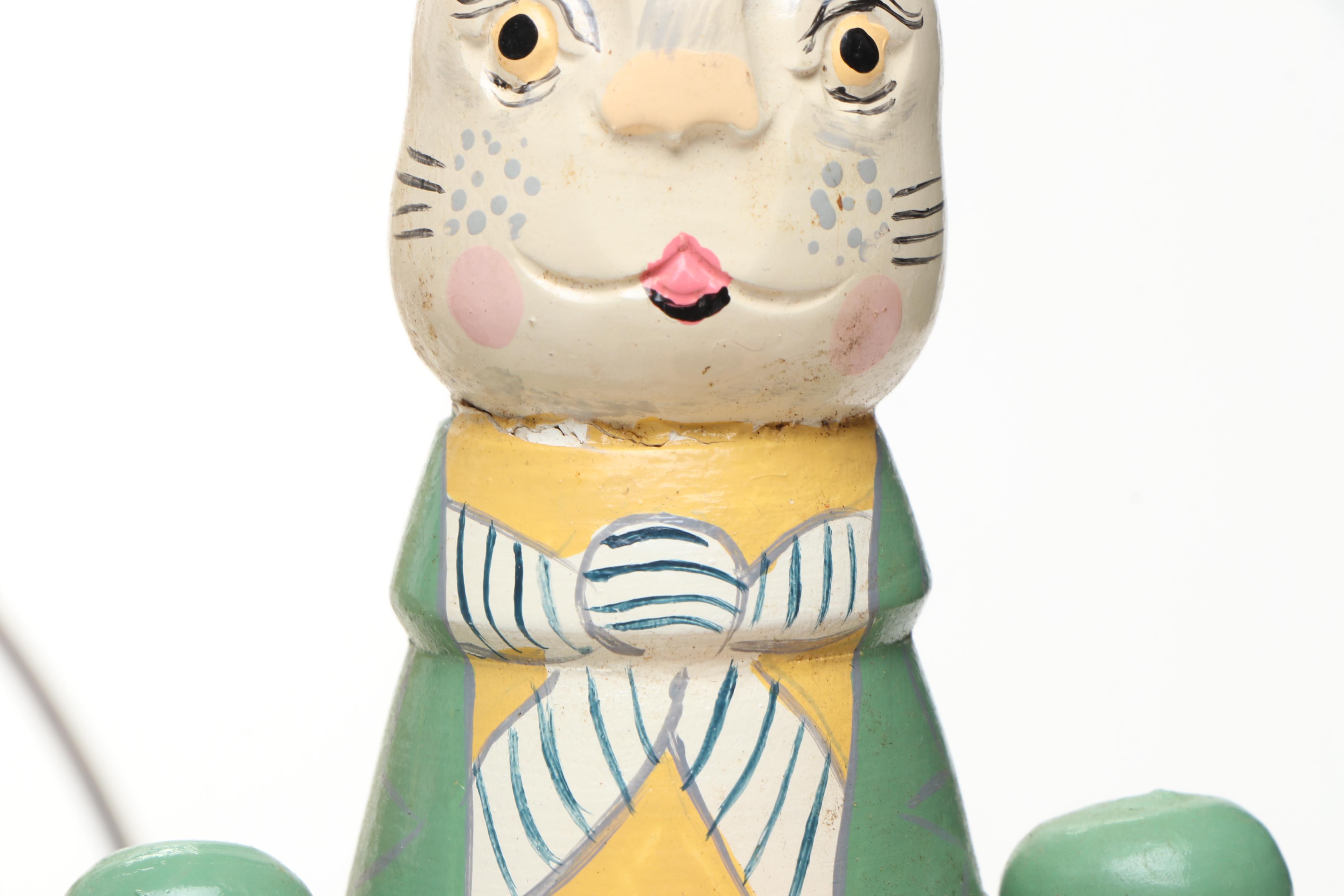 Wood Bunny Candlesticks with Other Metal and Wicker Bunny and Stone Egg Figures