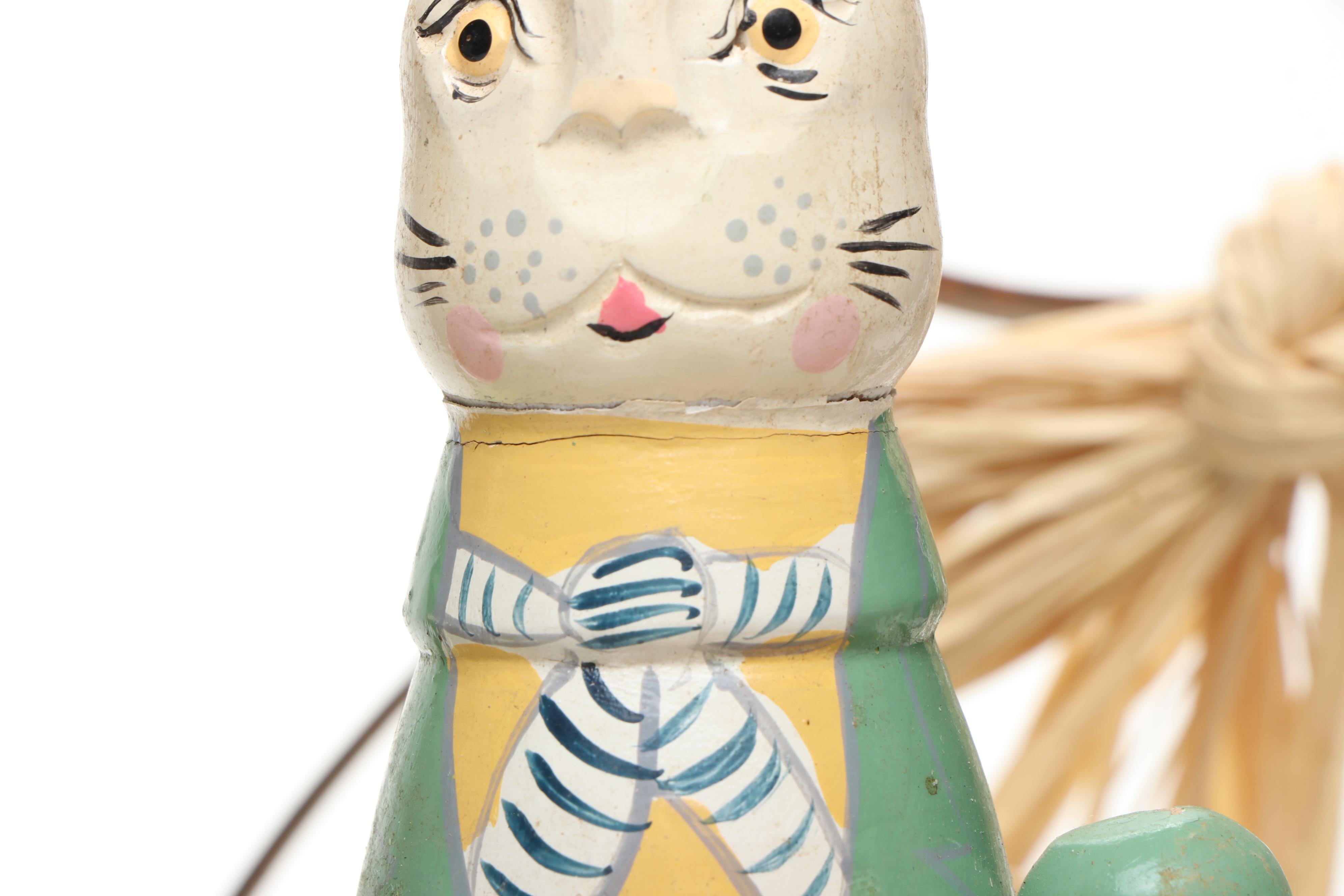 Wood Bunny Candlesticks with Other Metal and Wicker Bunny and Stone Egg Figures