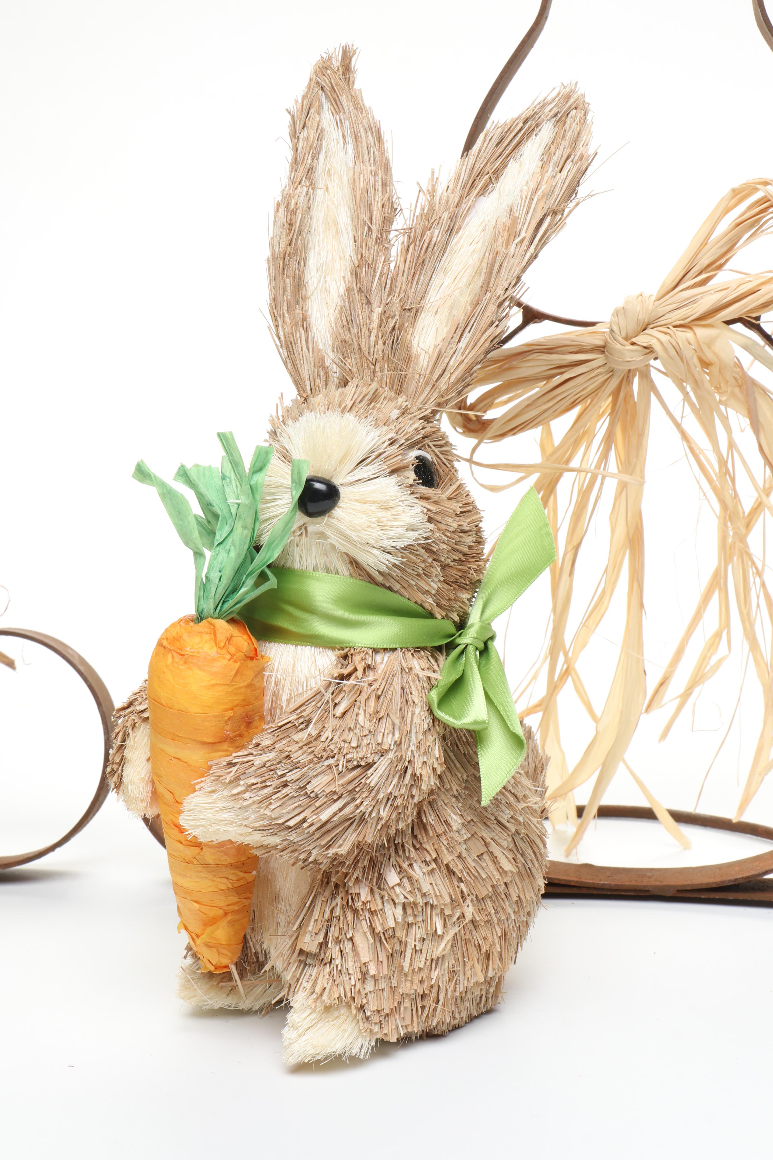 Wood Bunny Candlesticks with Other Metal and Wicker Bunny and Stone Egg Figures