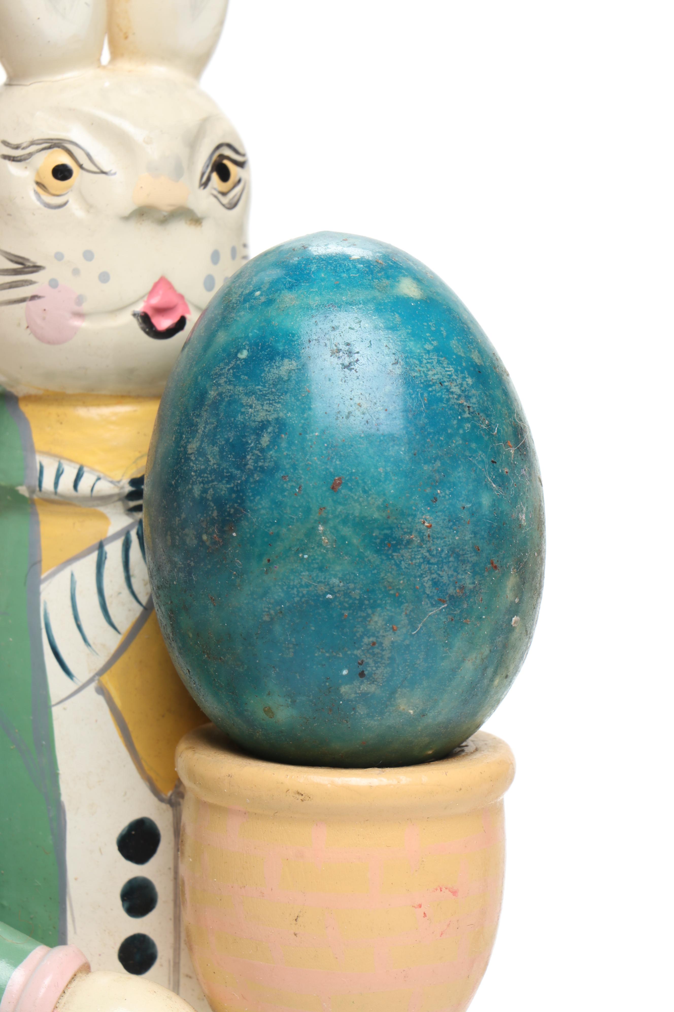 Wood Bunny Candlesticks with Other Metal and Wicker Bunny and Stone Egg Figures