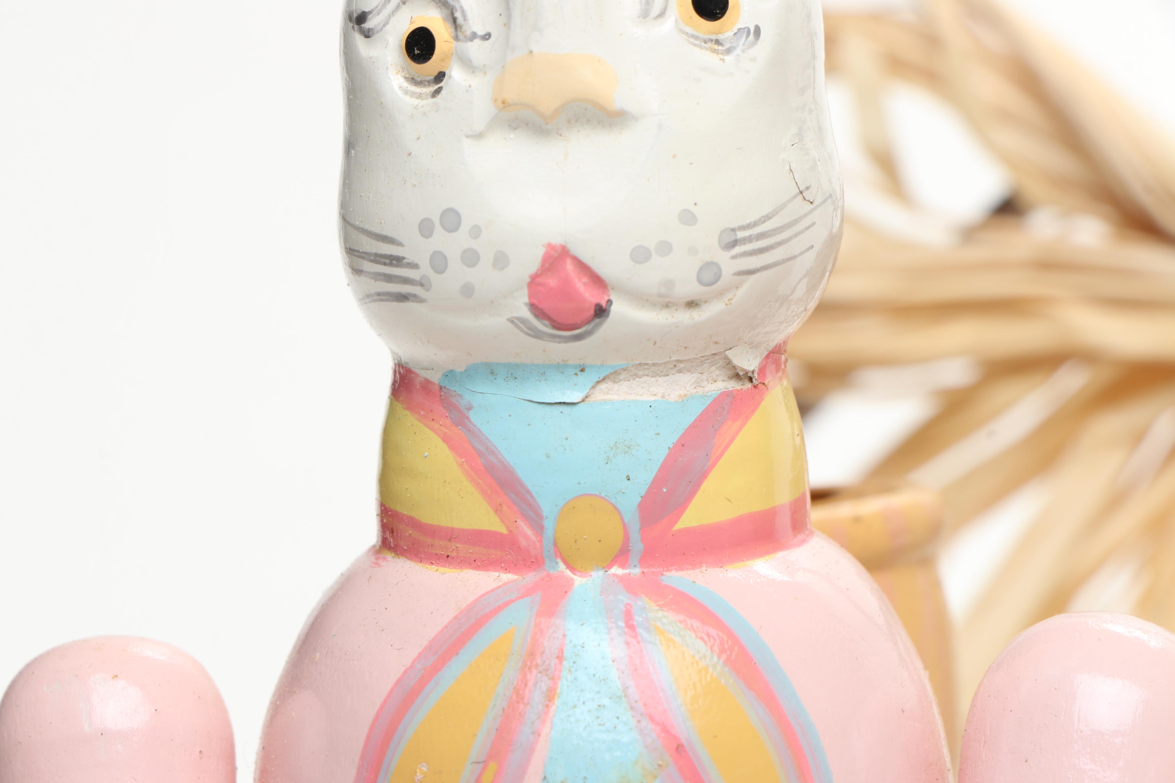 Wood Bunny Candlesticks with Other Metal and Wicker Bunny and Stone Egg Figures