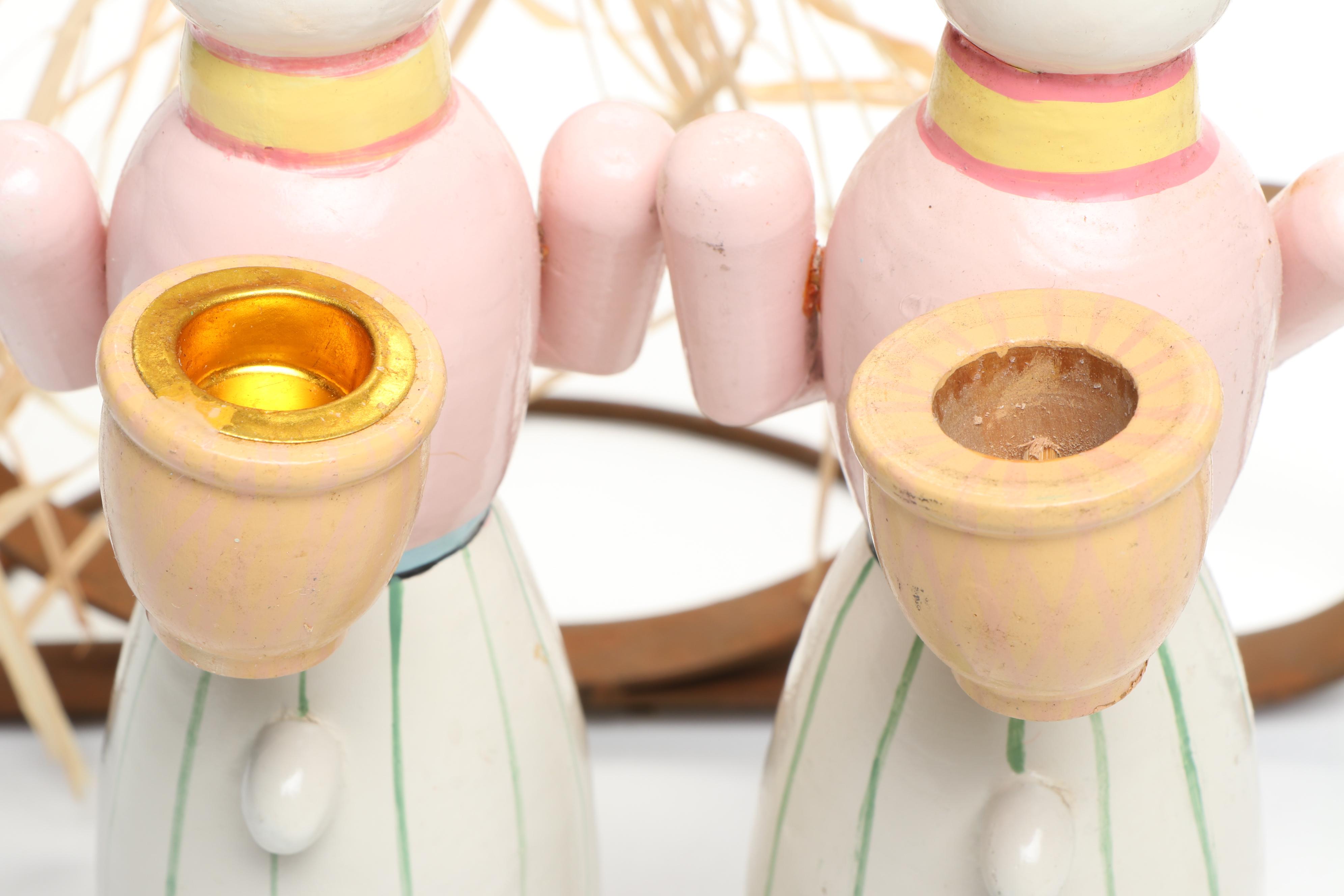 Wood Bunny Candlesticks with Other Metal and Wicker Bunny and Stone Egg Figures