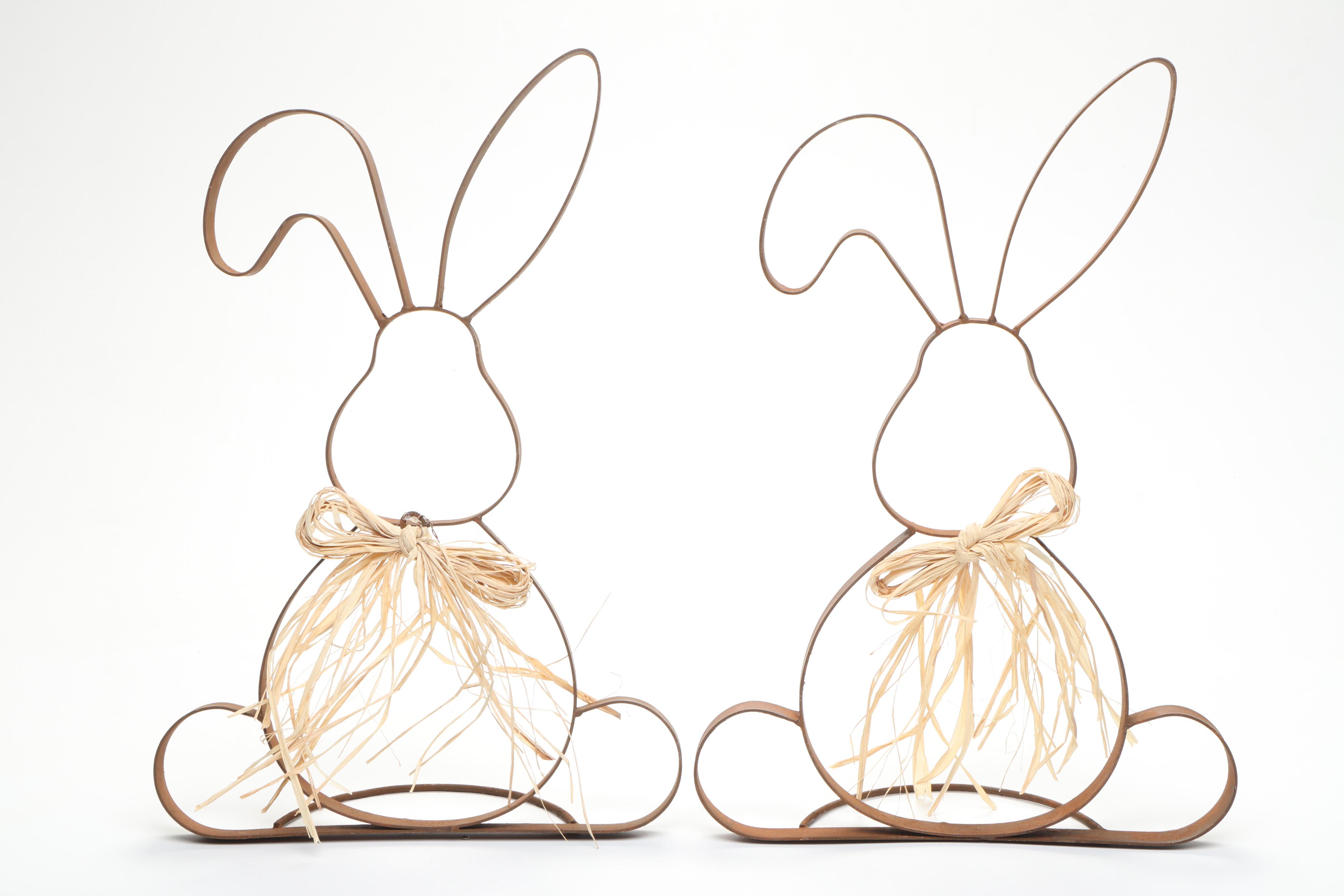 Wood Bunny Candlesticks with Other Metal and Wicker Bunny and Stone Egg Figures