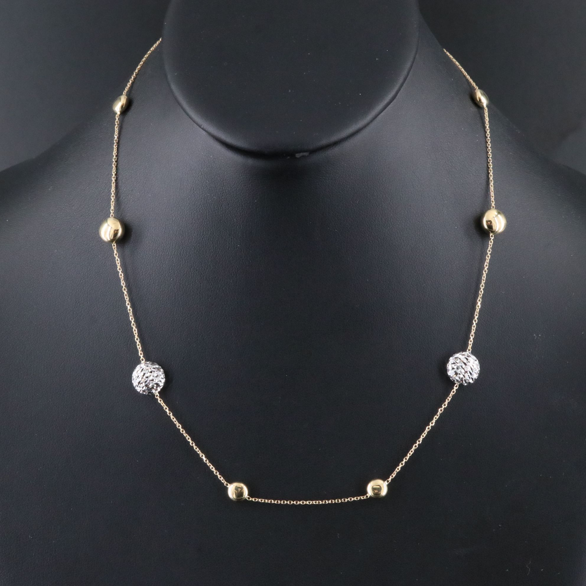 14K Two-Tone Station Necklace with Diamond Cut Accent