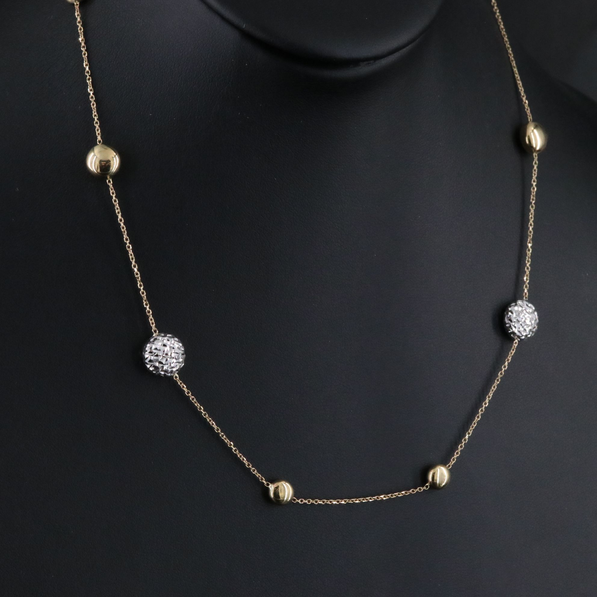14K Two-Tone Station Necklace with Diamond Cut Accent
