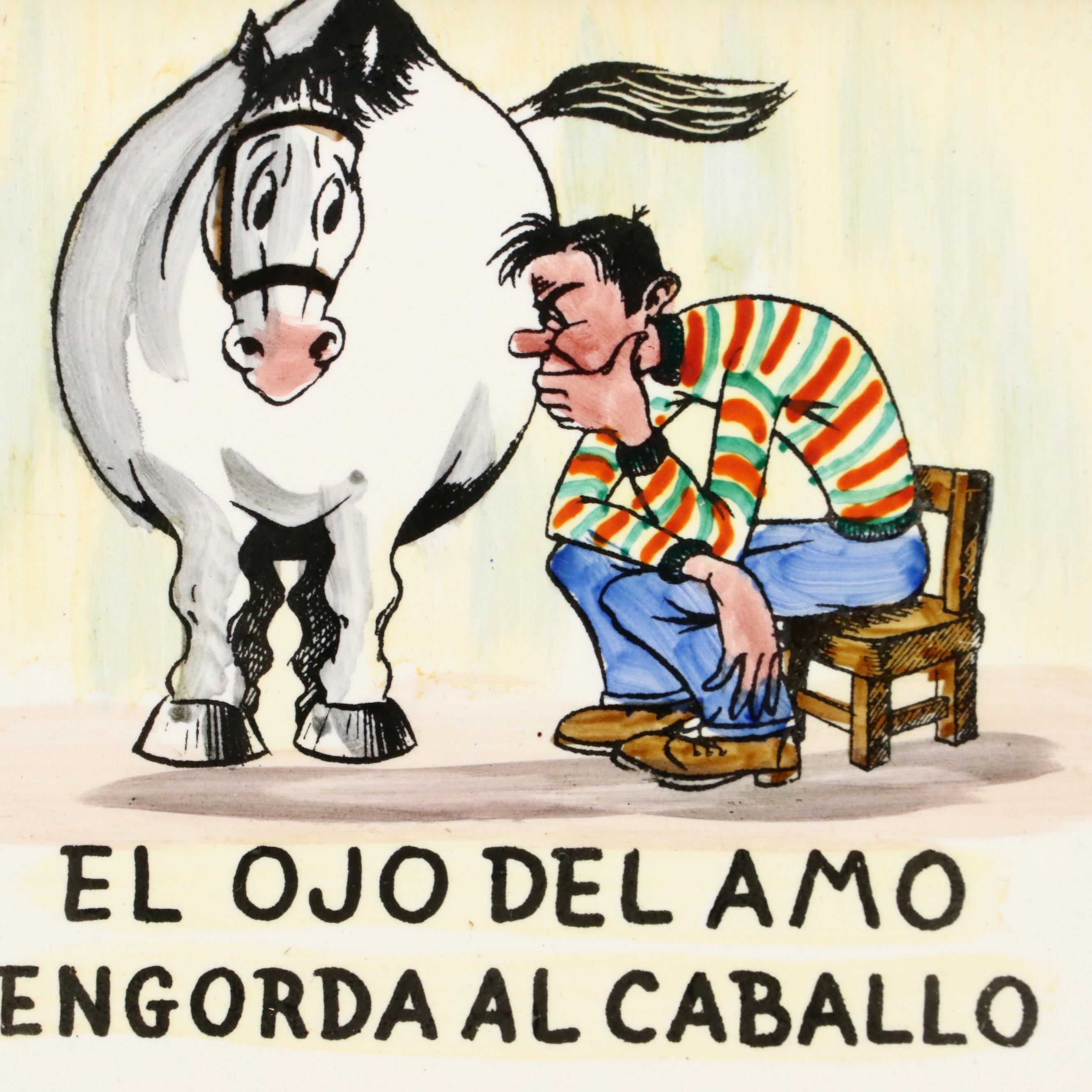 Ceramic Tiles With Spanish Hand-Colored Satirical Cartoons, Circa 1945