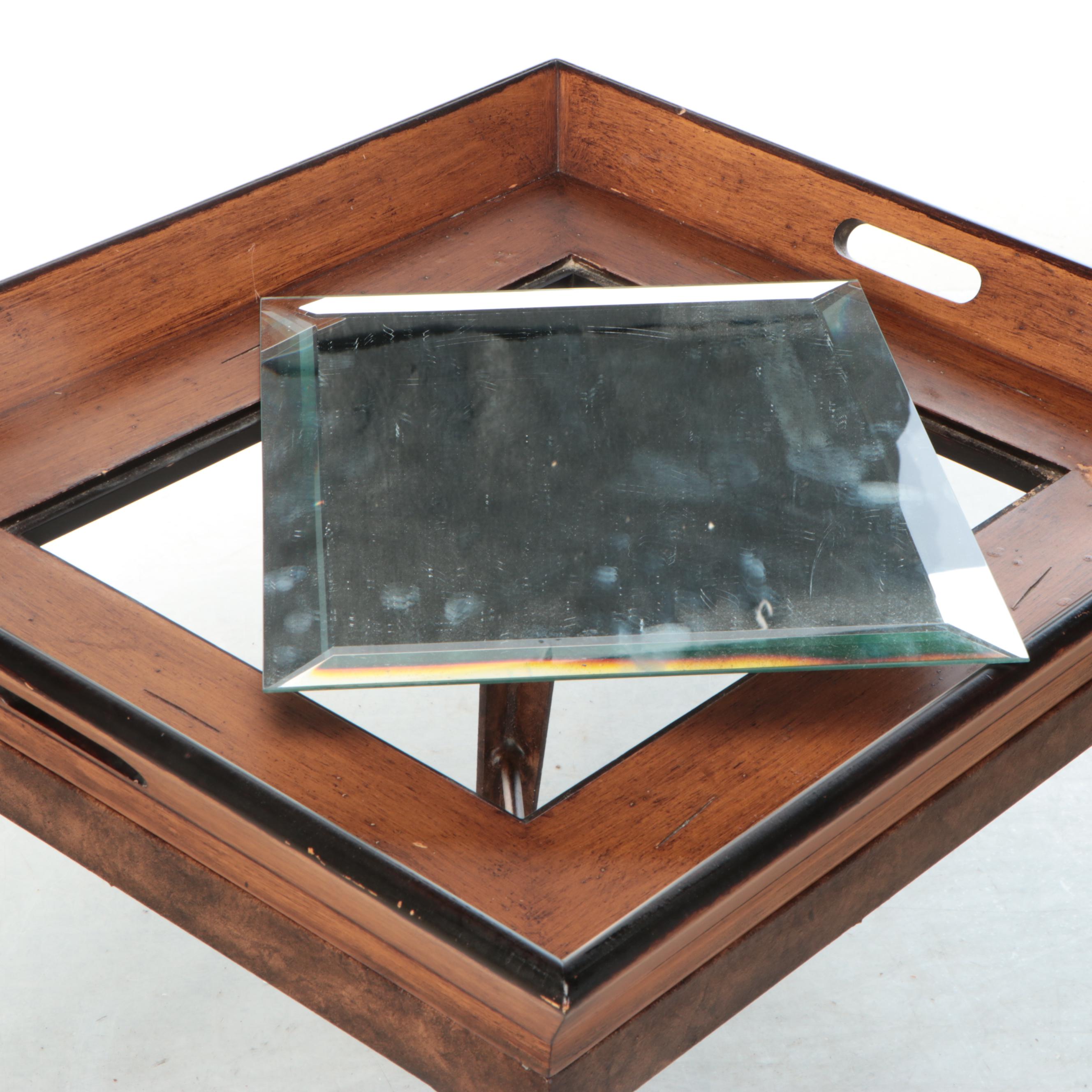 Glass Top Wood Tray Style End Table