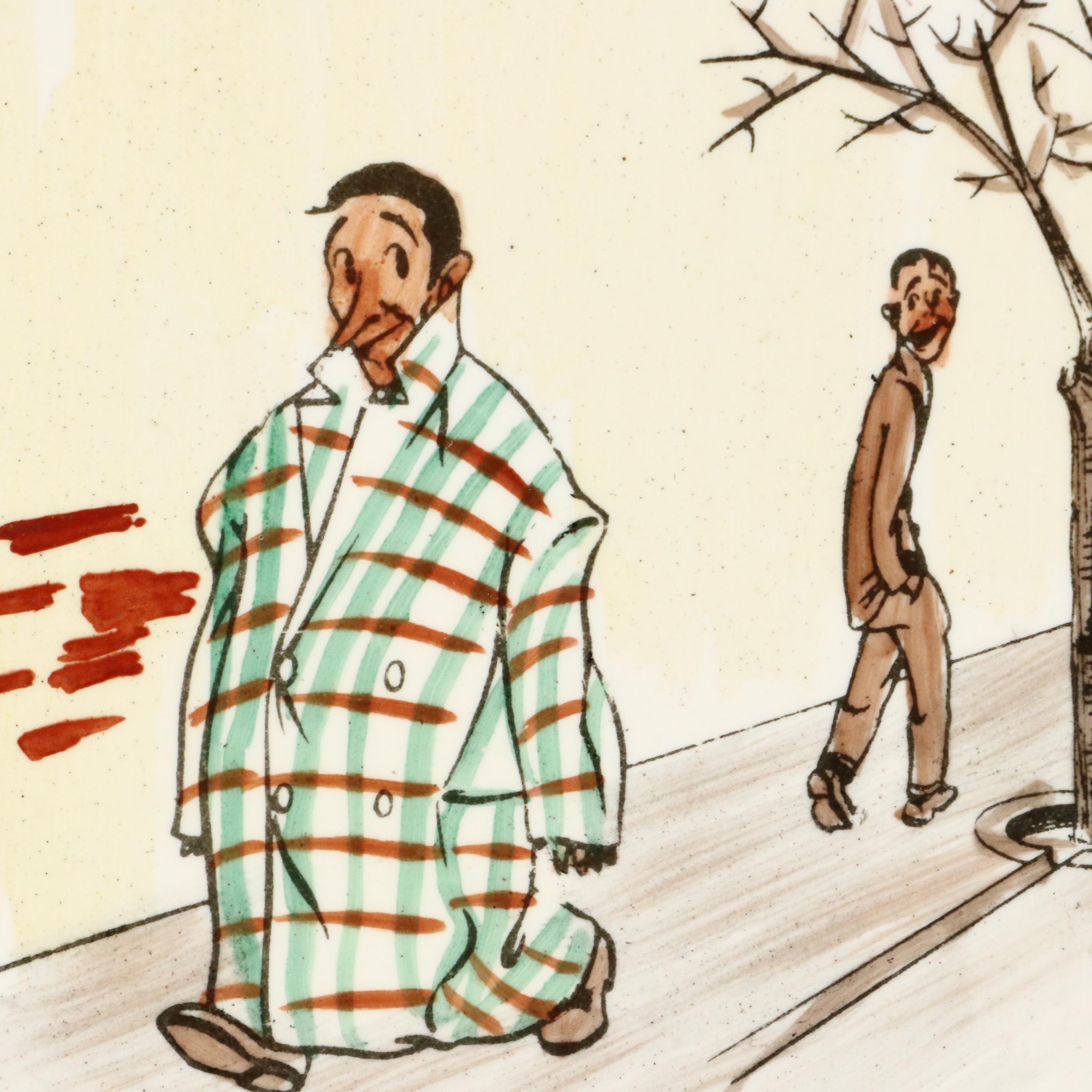 Ceramic Tiles With Spanish Hand-Colored Satirical Cartoons, Circa 1945