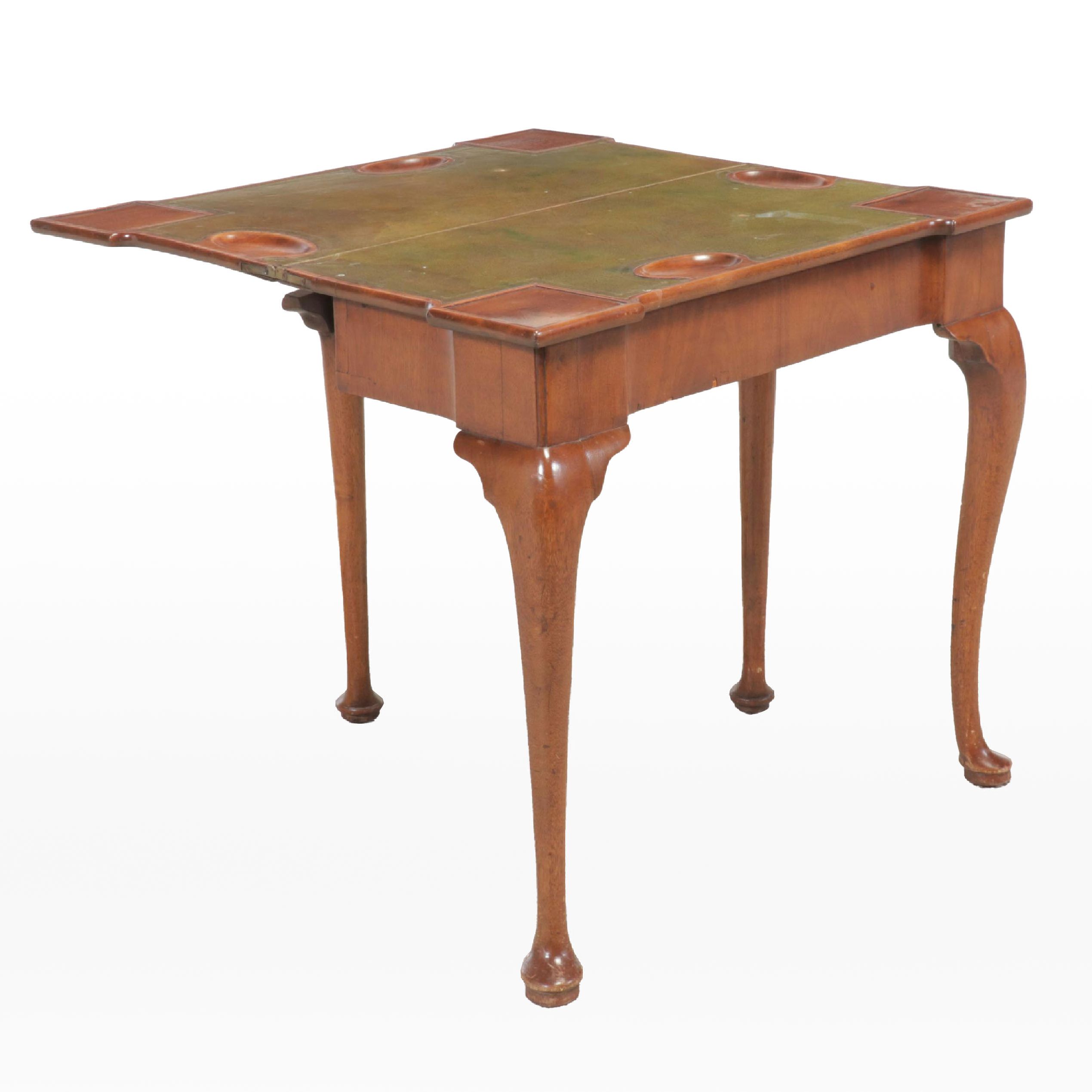American Queen Anne Style Mahogany Flip Top Games Table