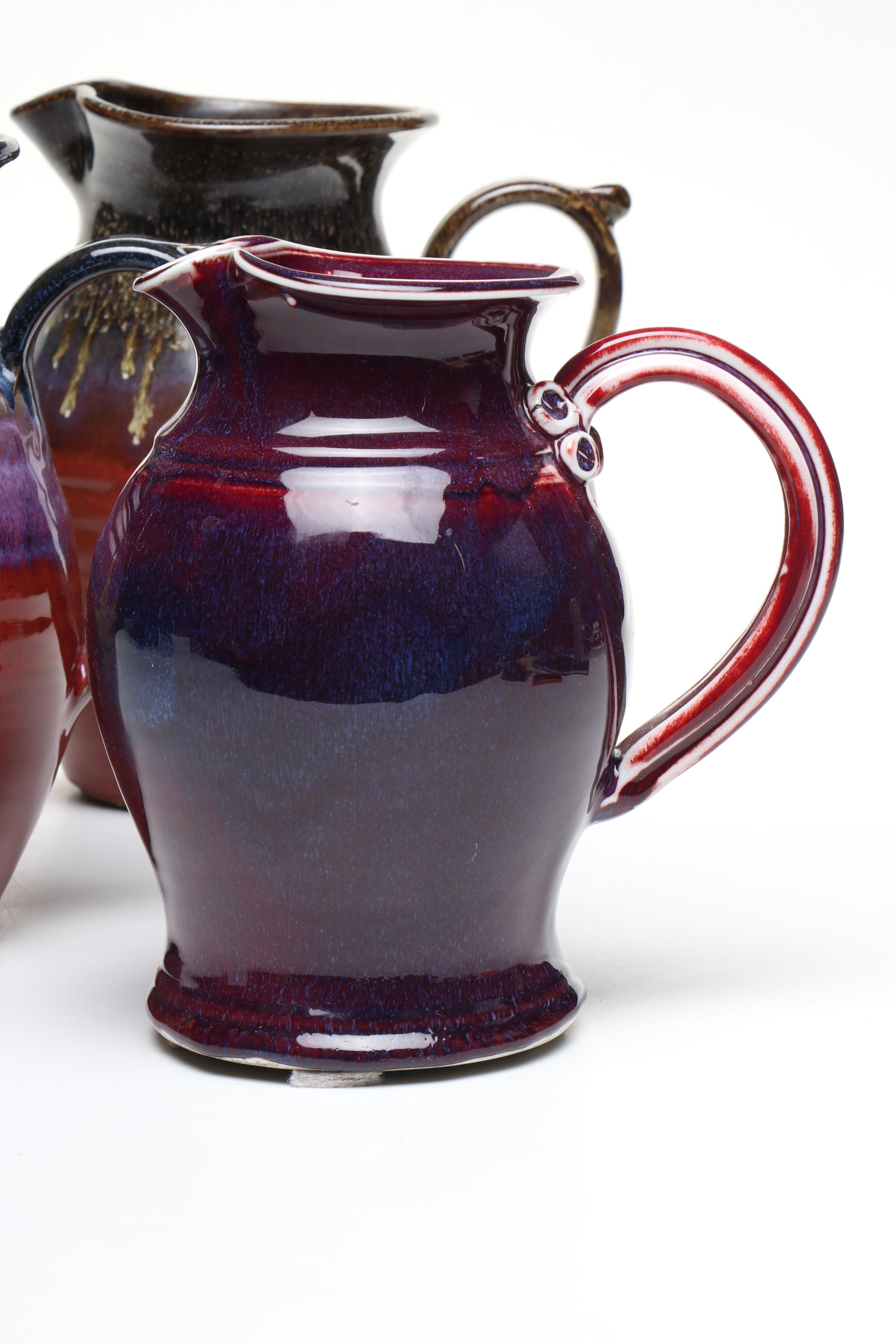 Edgecomb Potters and Alewine Pottery Glazed Ceramic Ice Lip Pitchers