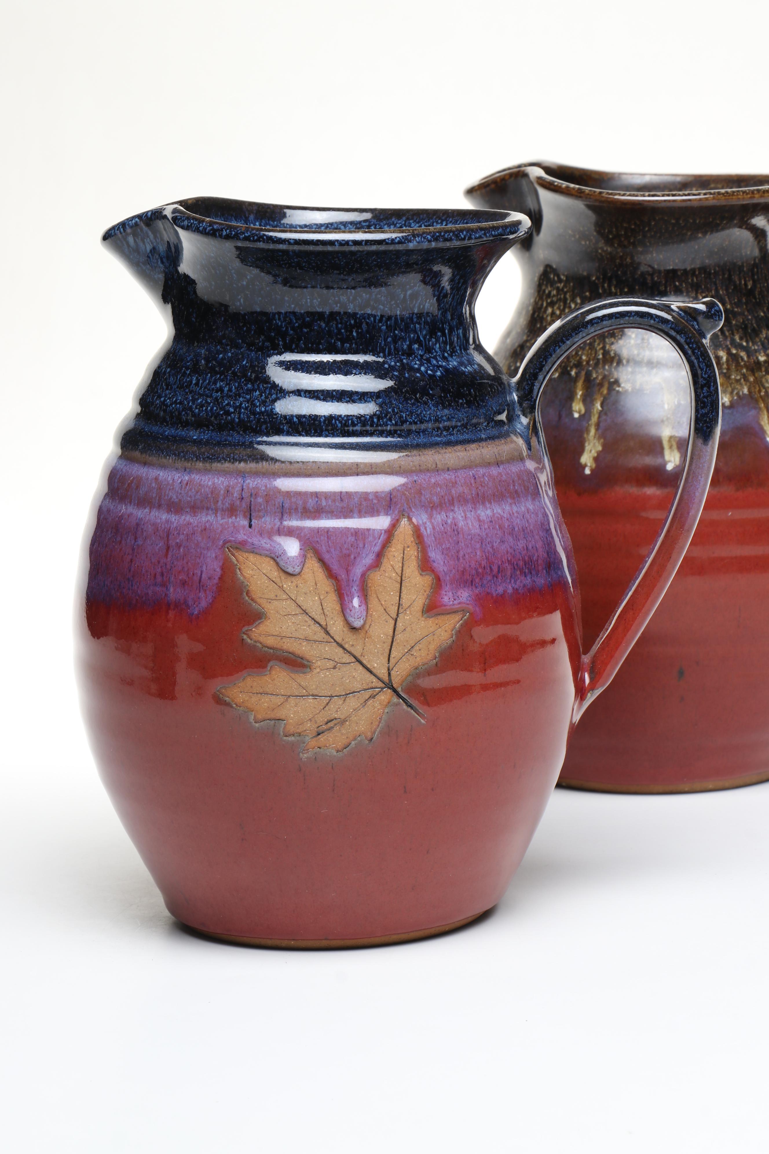 Edgecomb Potters and Alewine Pottery Glazed Ceramic Ice Lip Pitchers