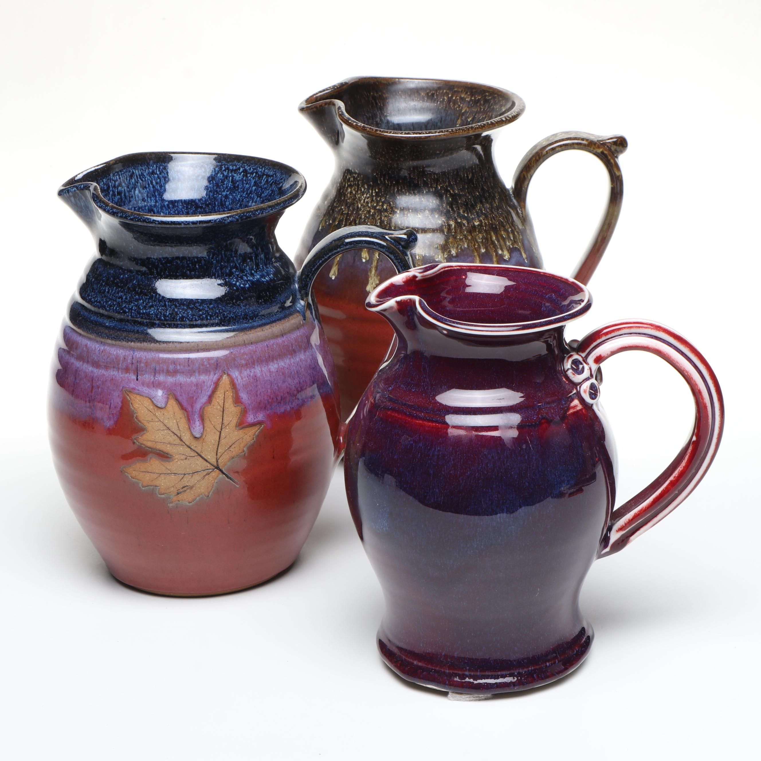 Edgecomb Potters and Alewine Pottery Glazed Ceramic Ice Lip Pitchers