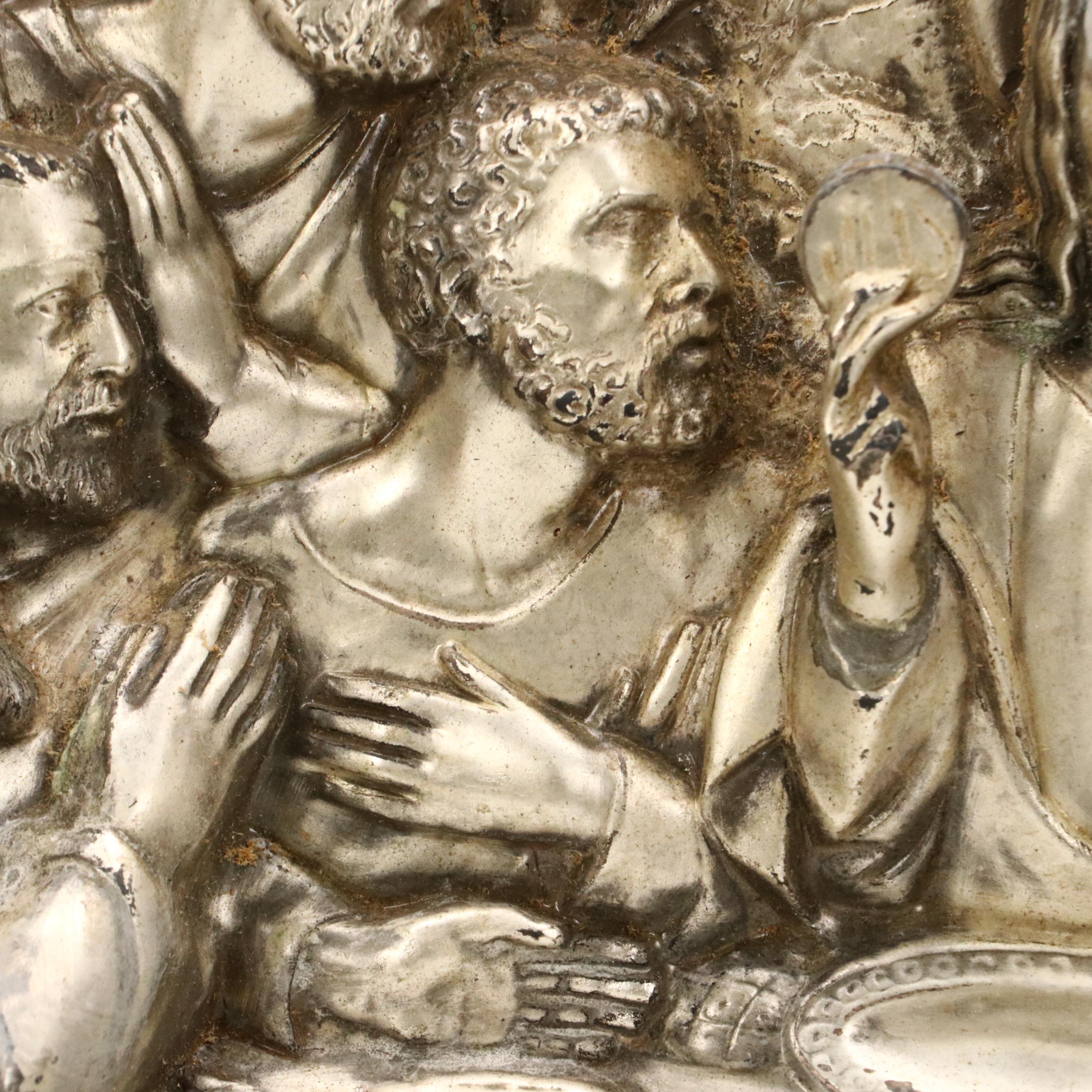 Silver-Plated Tin Repoussé Panel "Ultima Cena de Jesus"