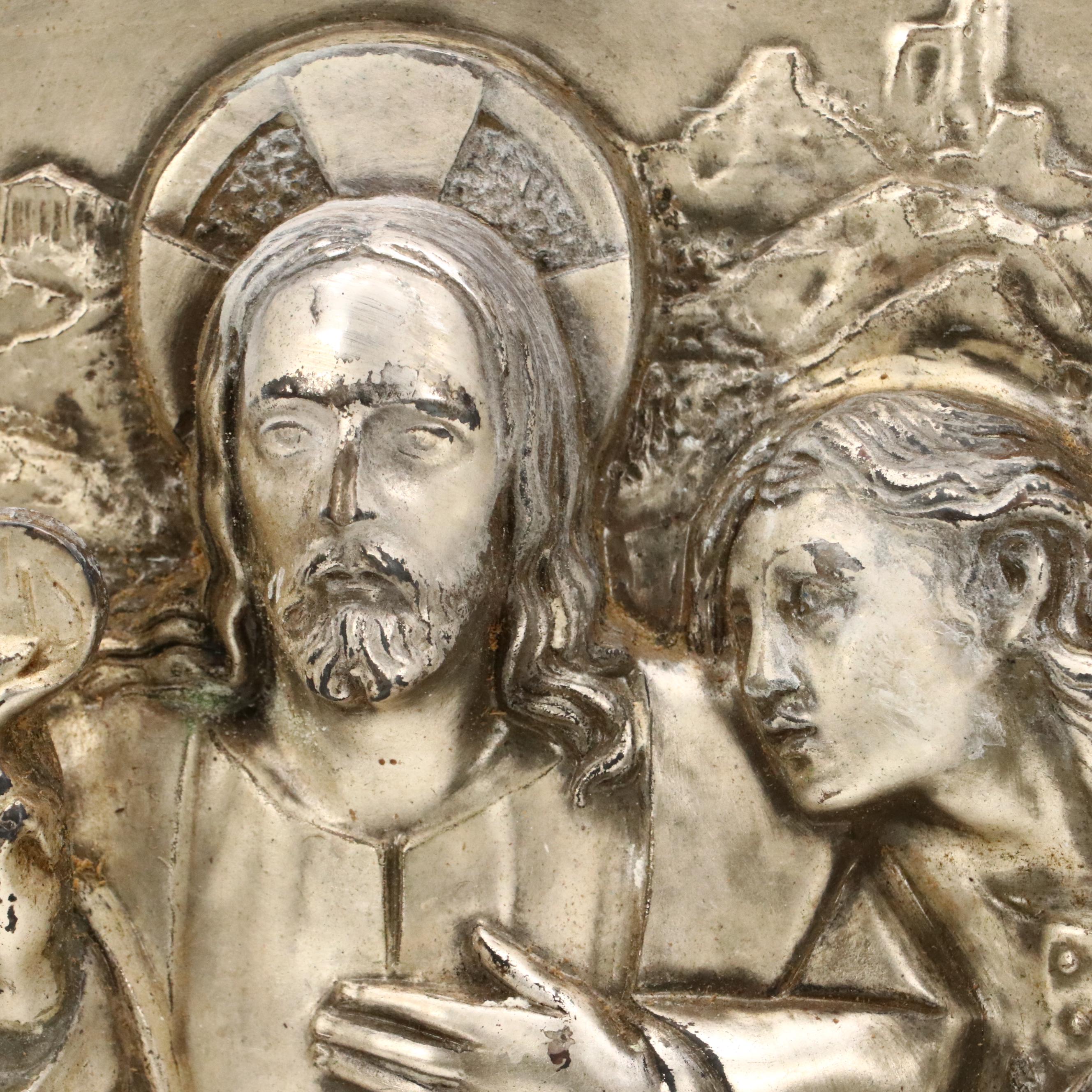 Silver-Plated Tin Repoussé Panel "Ultima Cena de Jesus"