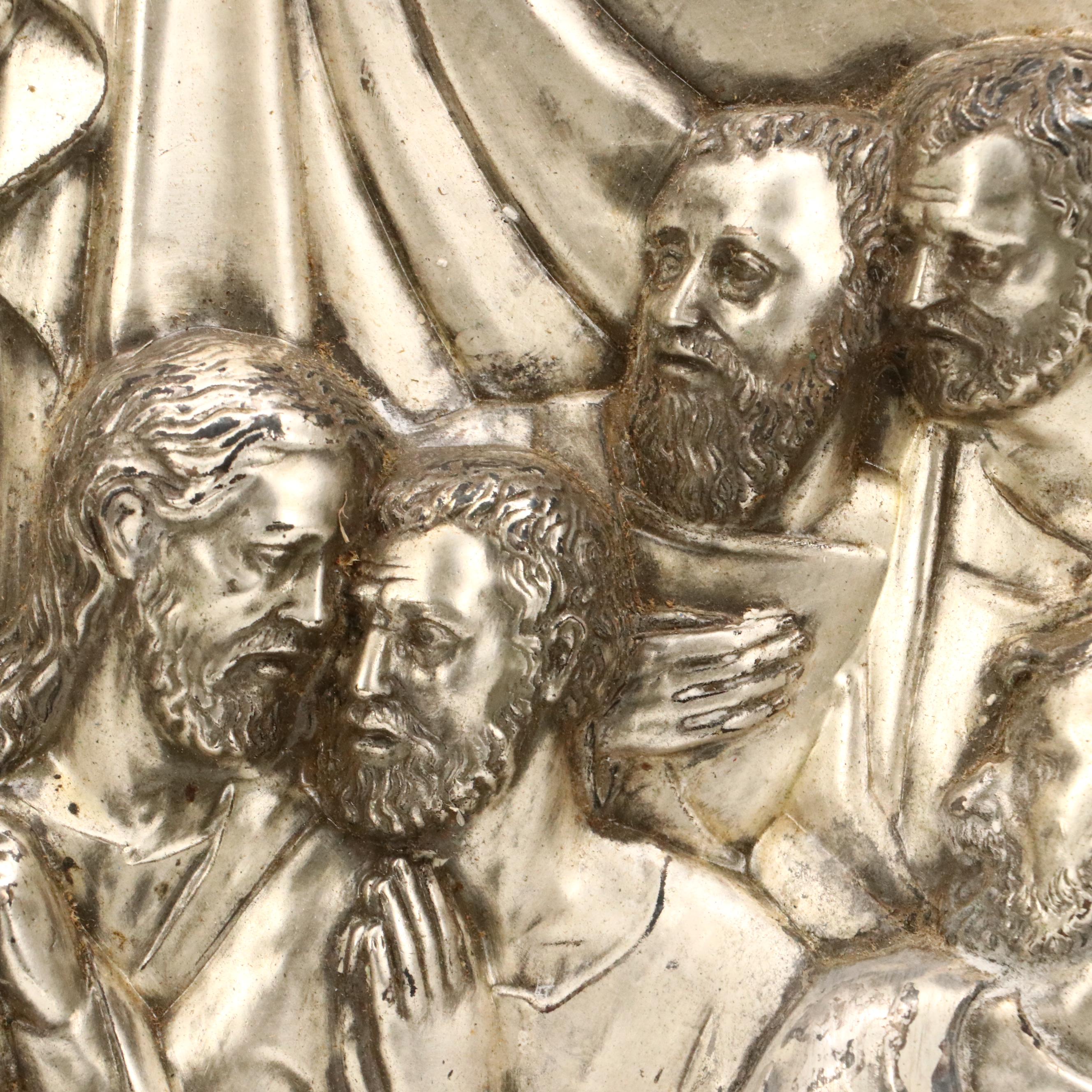 Silver-Plated Tin Repoussé Panel "Ultima Cena de Jesus"