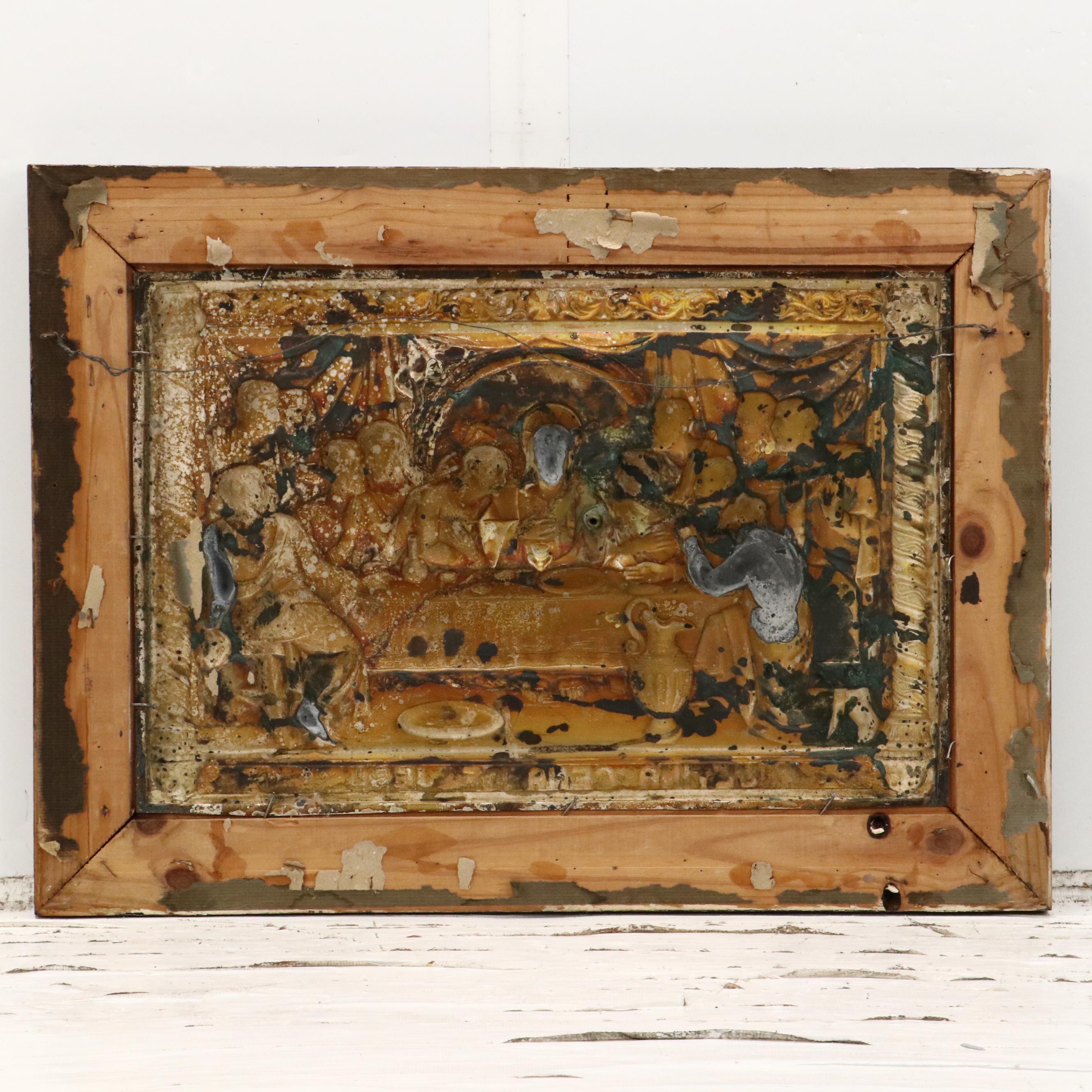 Silver-Plated Tin Repoussé Panel "Ultima Cena de Jesus"