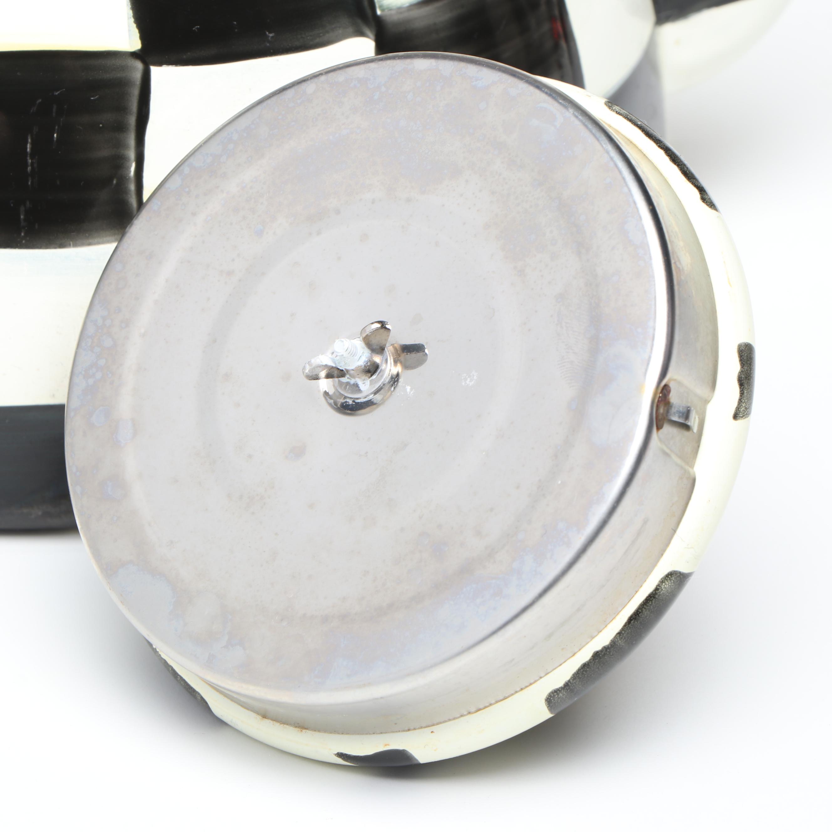 MacKenzie-Childs "Courtly Check" and "Flower Market" Enamelware Tea Kettles