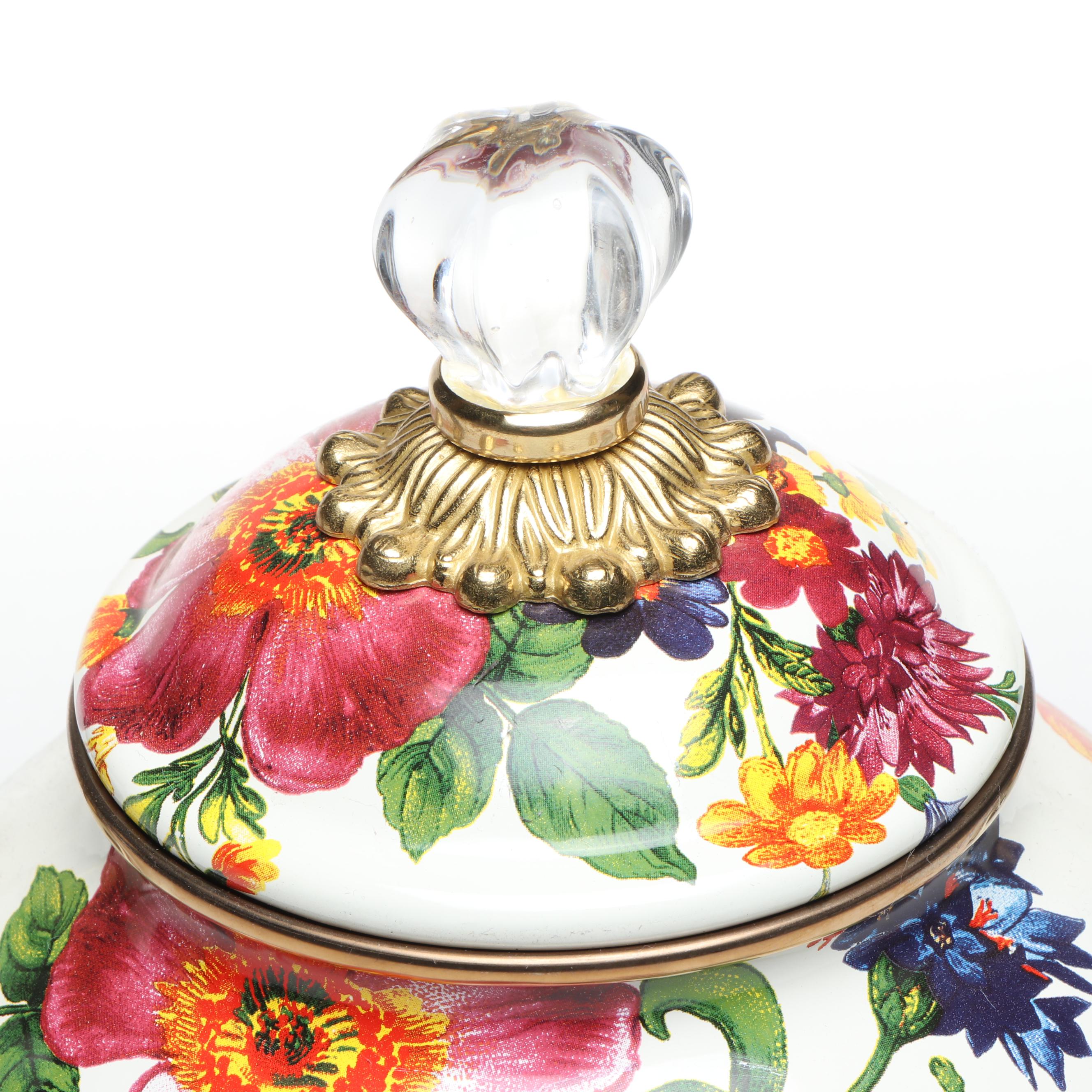 MacKenzie-Childs "Courtly Check" and "Flower Market" Enamelware Tea Kettles