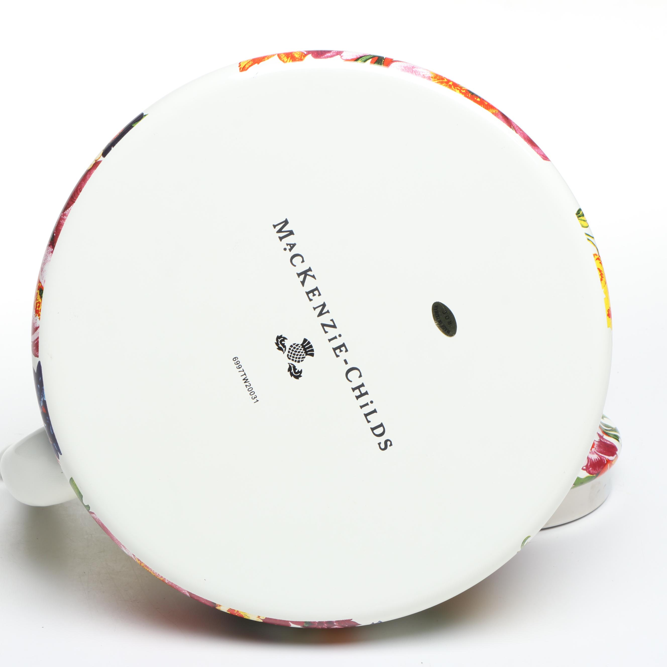 MacKenzie-Childs "Courtly Check" and "Flower Market" Enamelware Tea Kettles