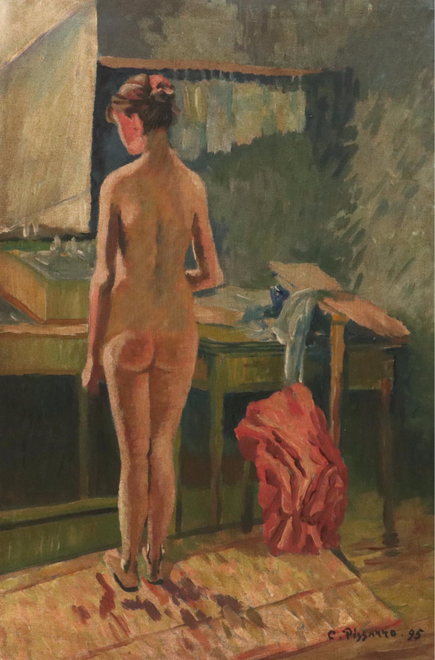 Standing Female Nude Oil Painting After Camille Pissarro