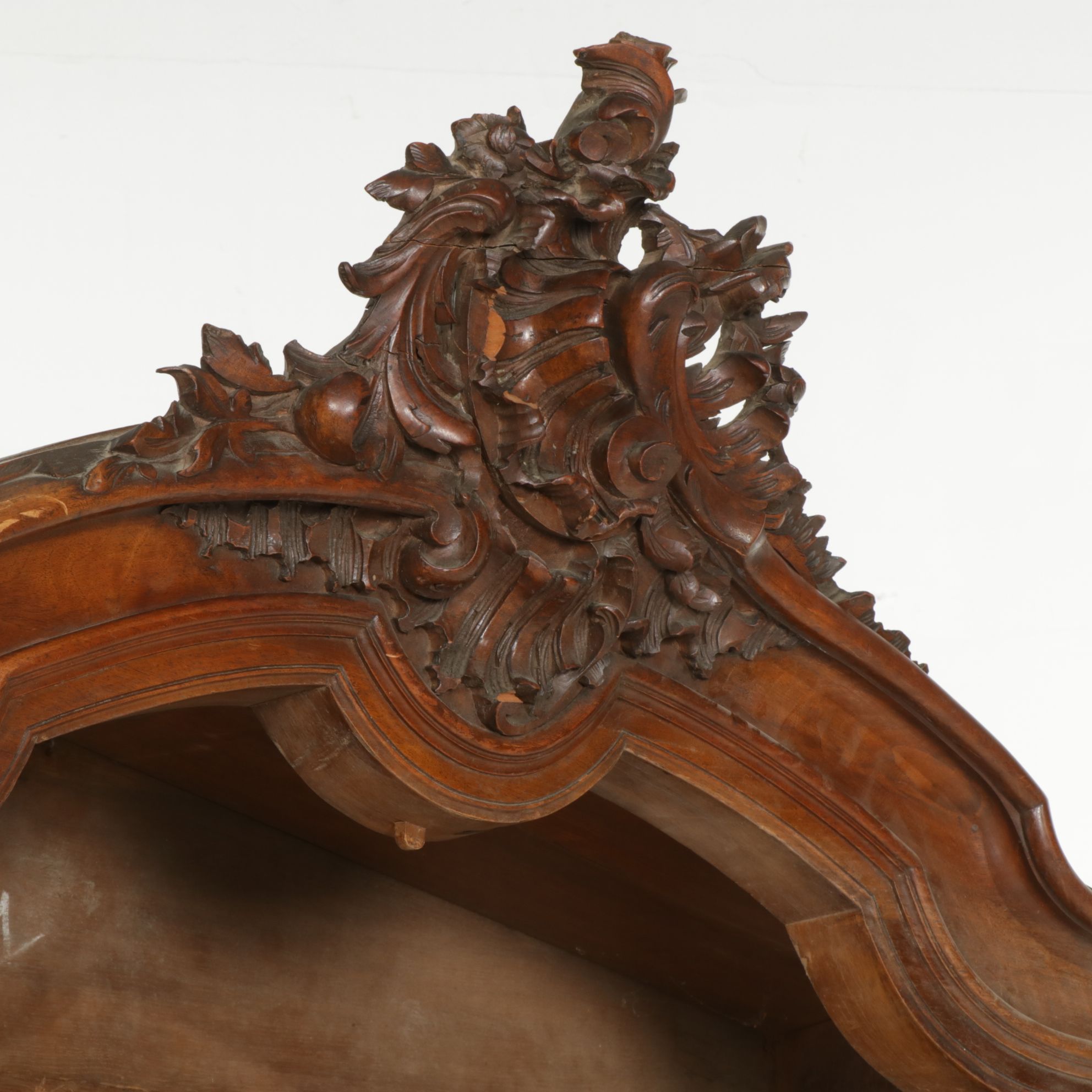 Louis XV Style Walnut Knockdown Armoire with Carved Rococo Cartouche