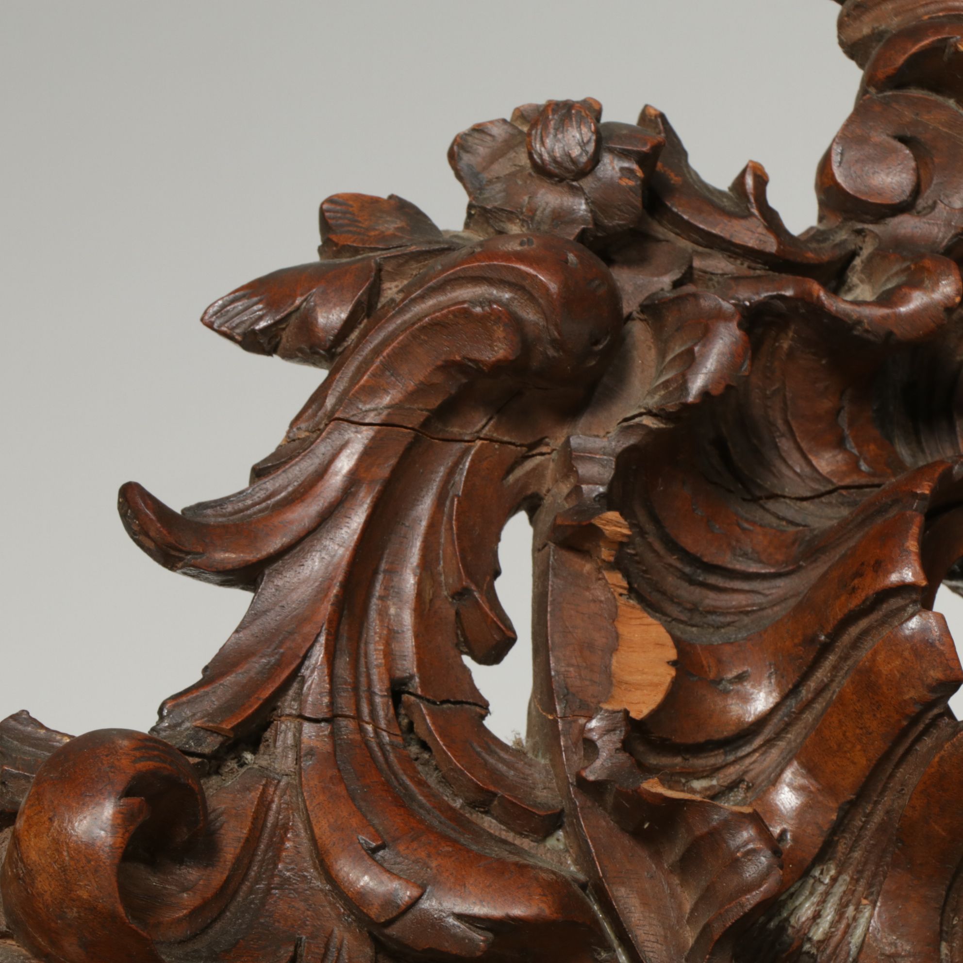 Louis XV Style Walnut Knockdown Armoire with Carved Rococo Cartouche