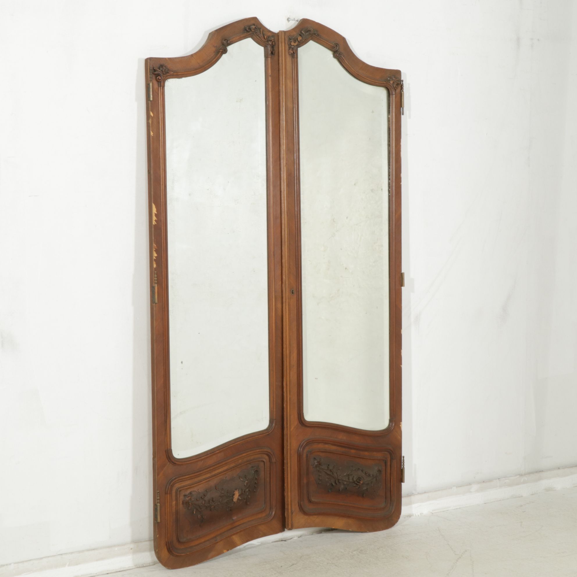 Louis XV Style Walnut Knockdown Armoire with Carved Rococo Cartouche