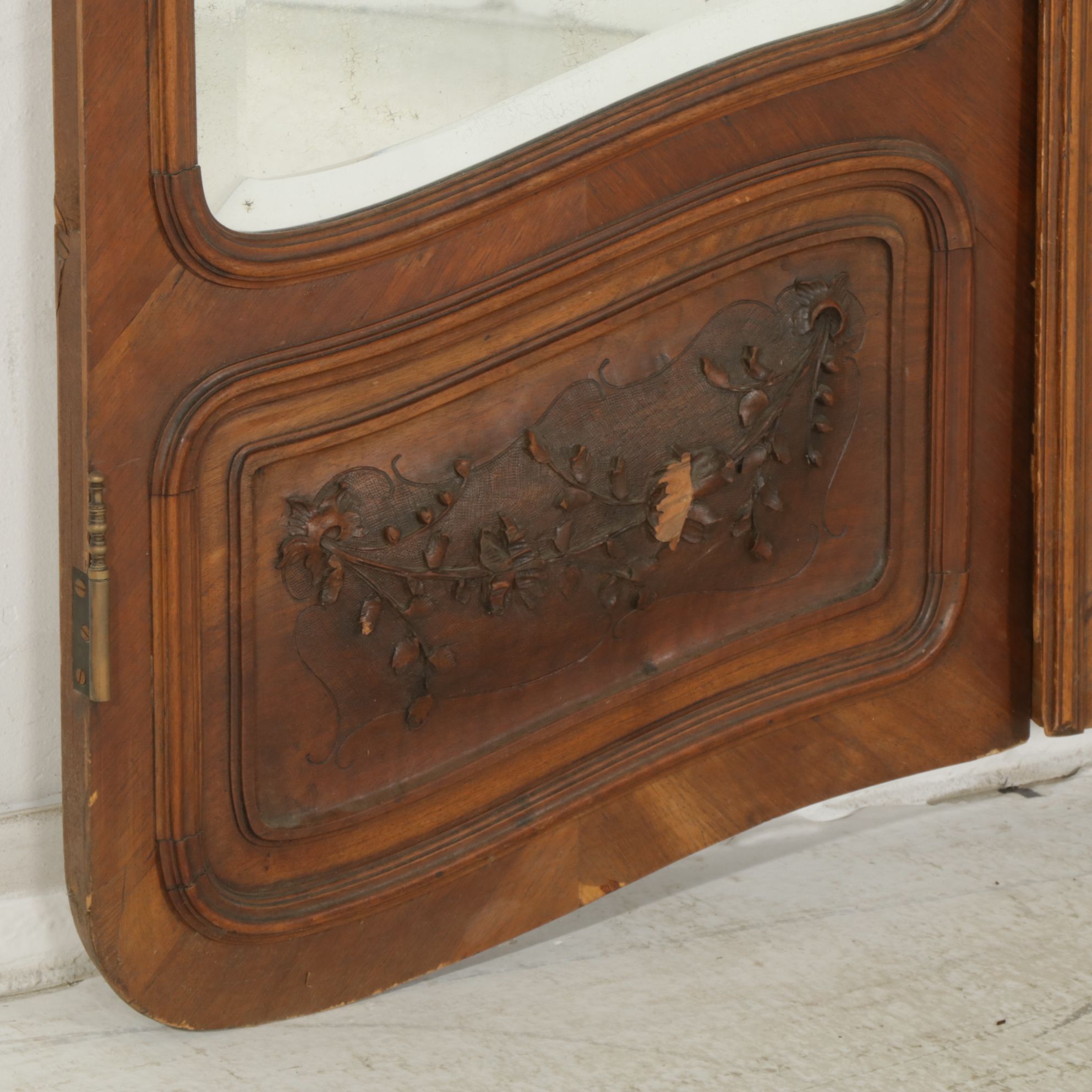 Louis XV Style Walnut Knockdown Armoire with Carved Rococo Cartouche