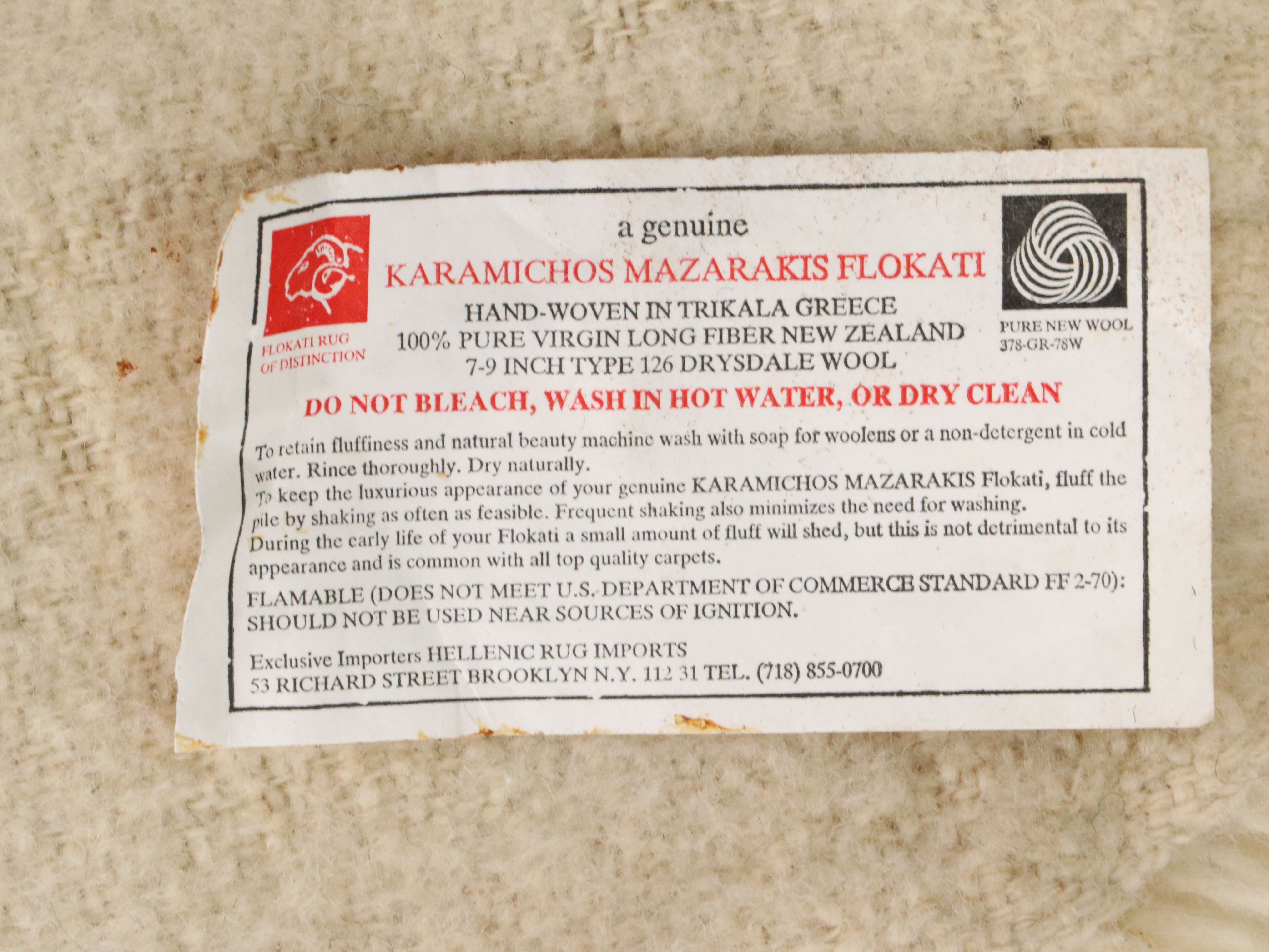 9'1 x 12'3 Handwoven Karamichos Mazarakis Flokati Room-Sized Rug