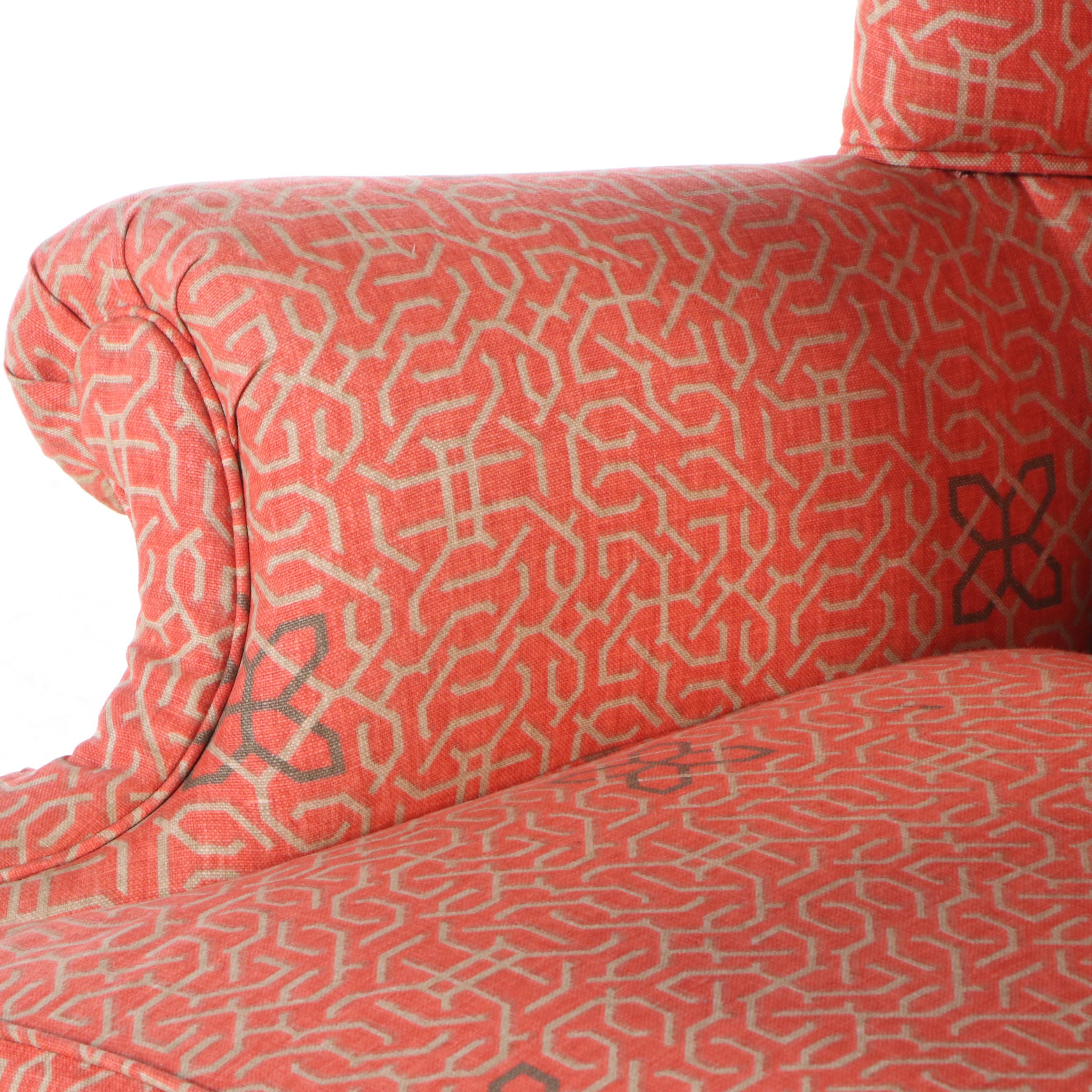 Pair of Chippendale Style Fabric Upholstered Wingback Armchairs