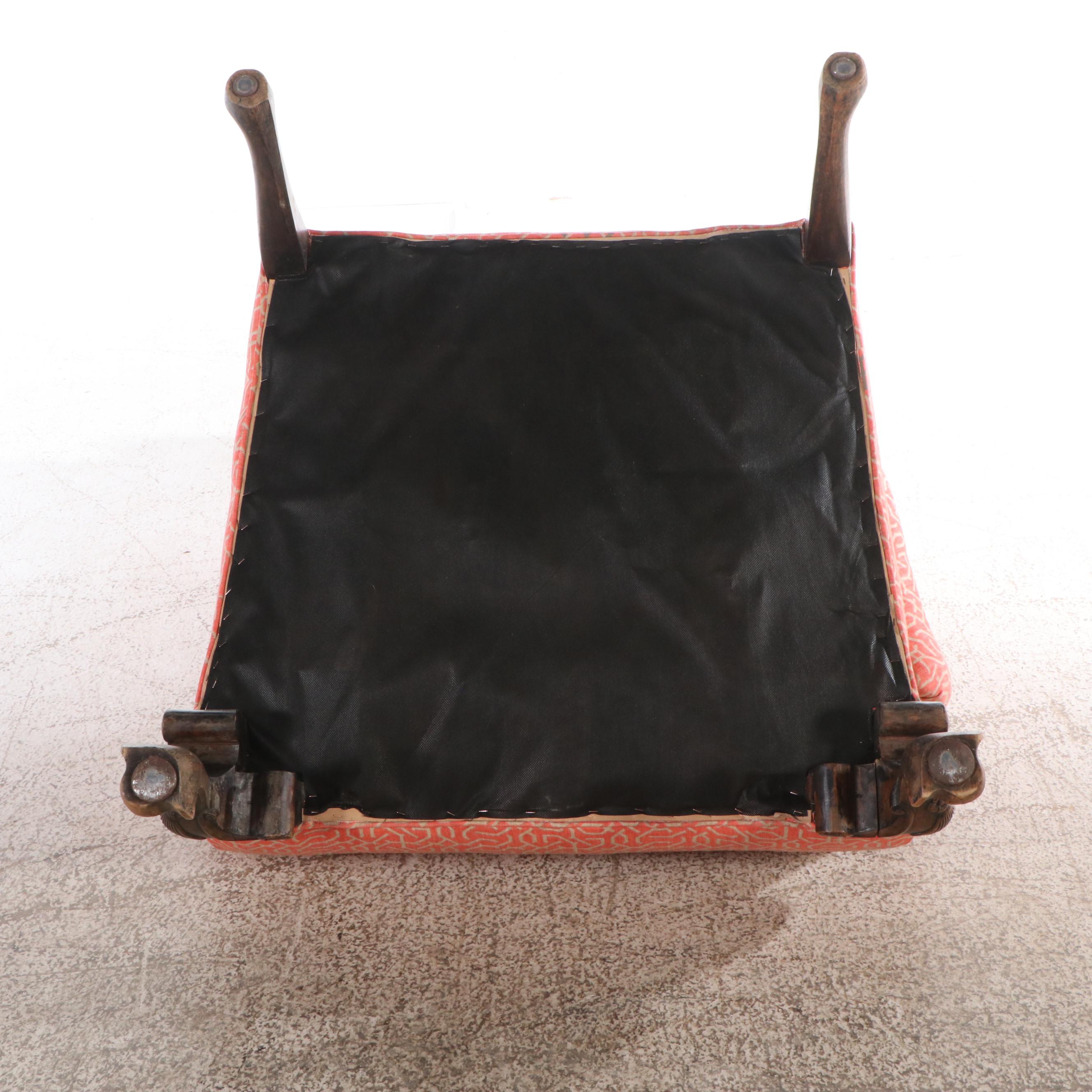 Pair of Chippendale Style Fabric Upholstered Wingback Armchairs