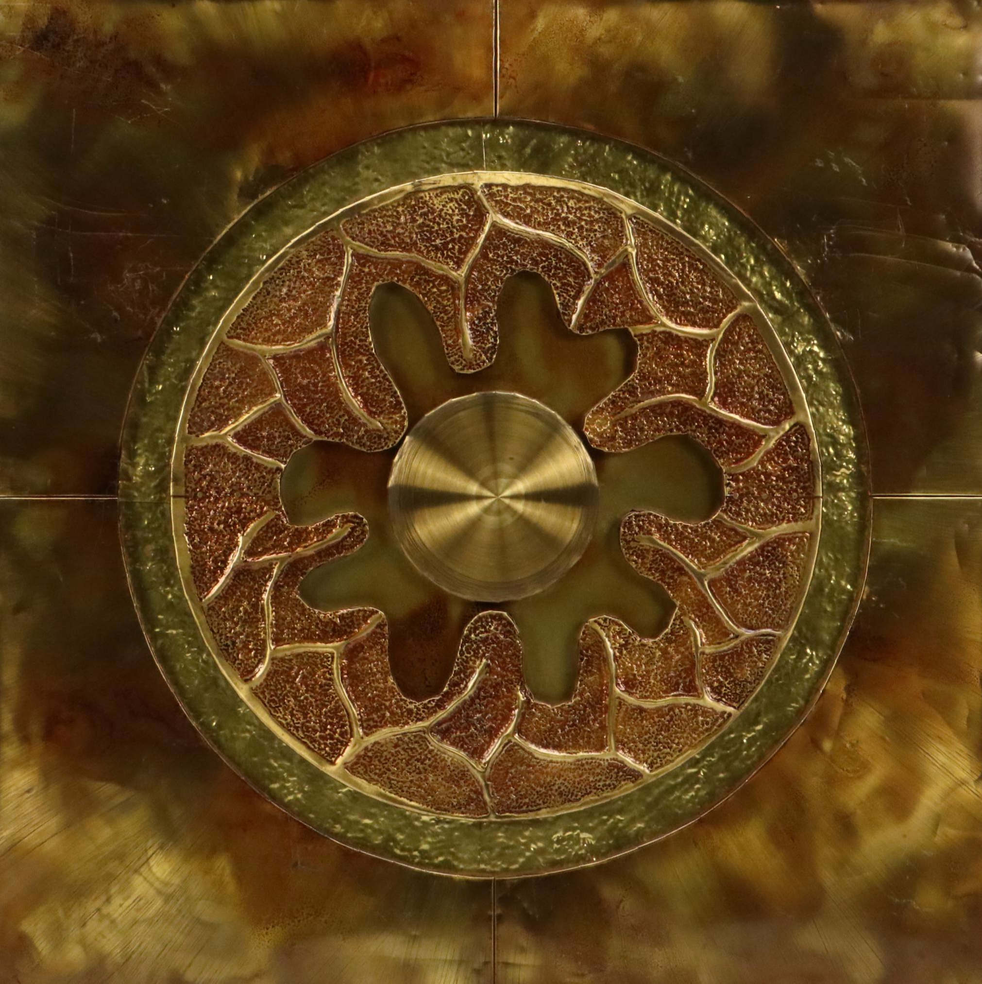 Mid Century Modern Abstract Gold Tone Metal Wall Plaque