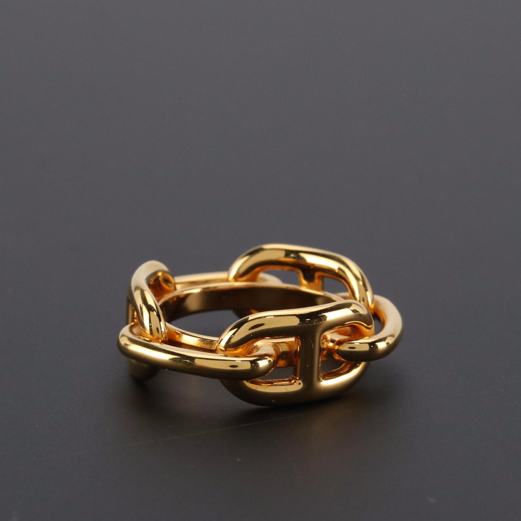 Hermès Gold Plated Chaine D’Ancre Scarf Ring with Box