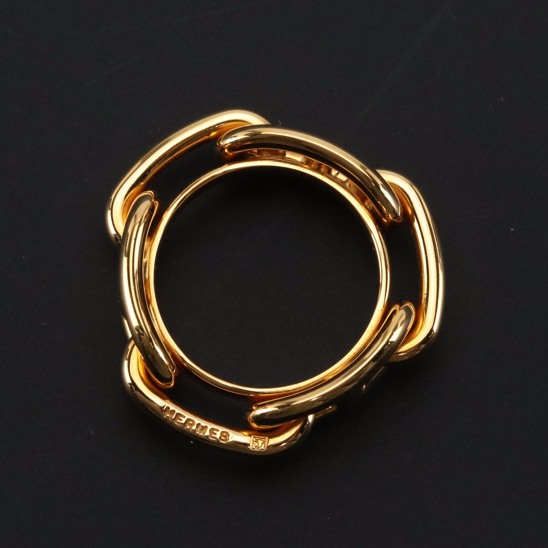 Hermès Gold Plated Chaine D’Ancre Scarf Ring with Box
