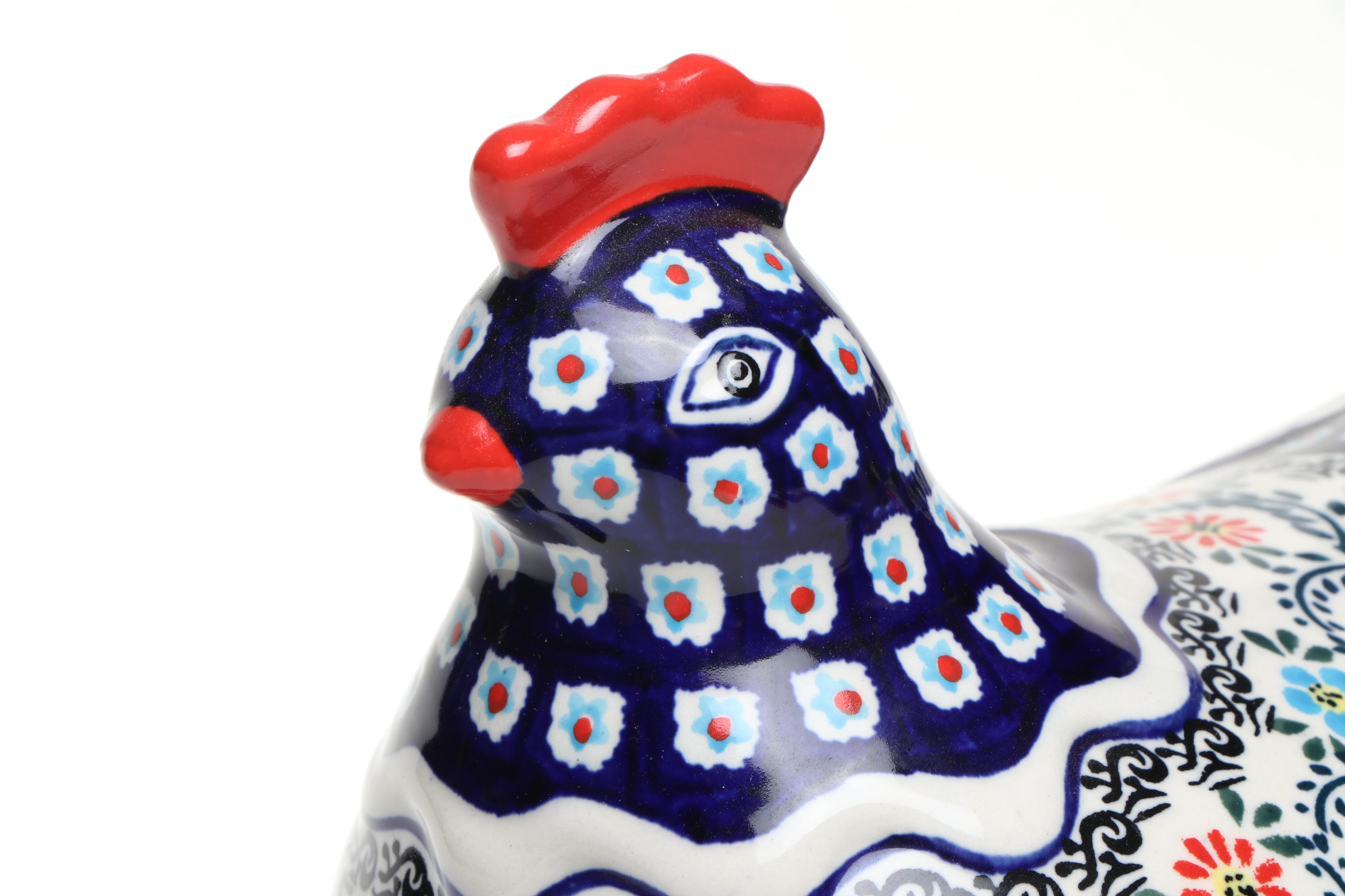 Polish Boleslawiec Pottery Hen on Nest Bakers