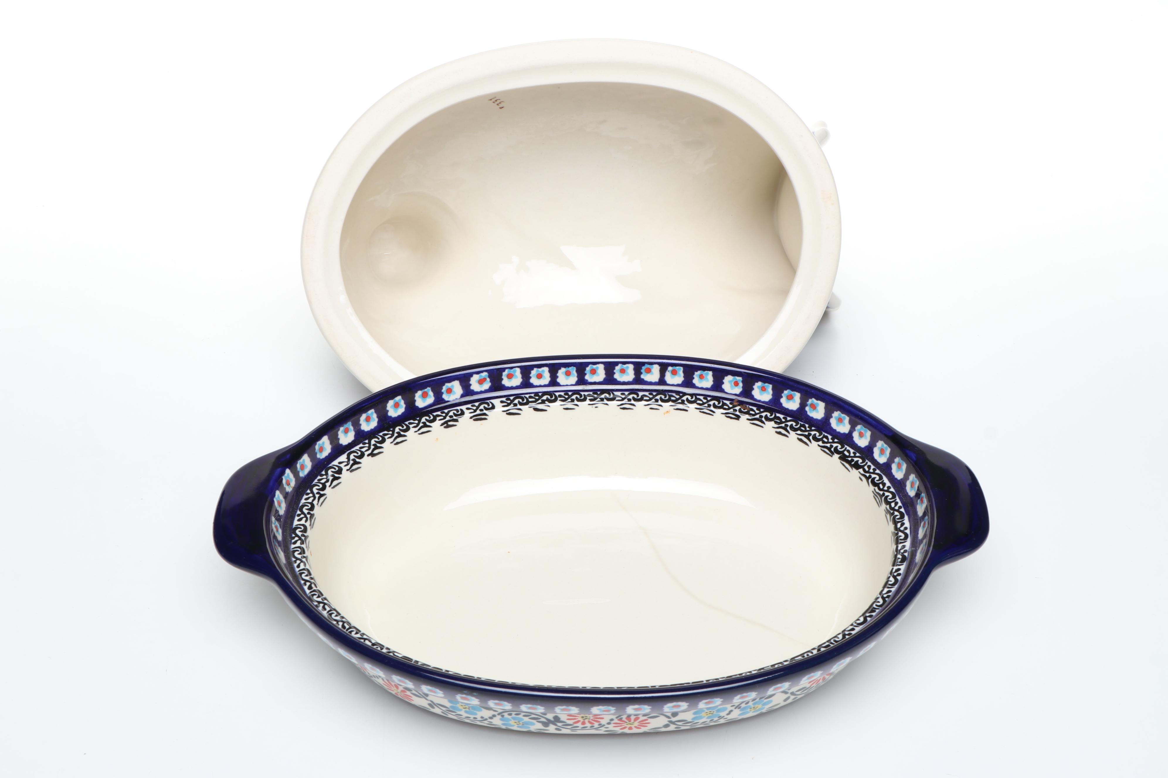 Polish Boleslawiec Pottery Hen on Nest Bakers